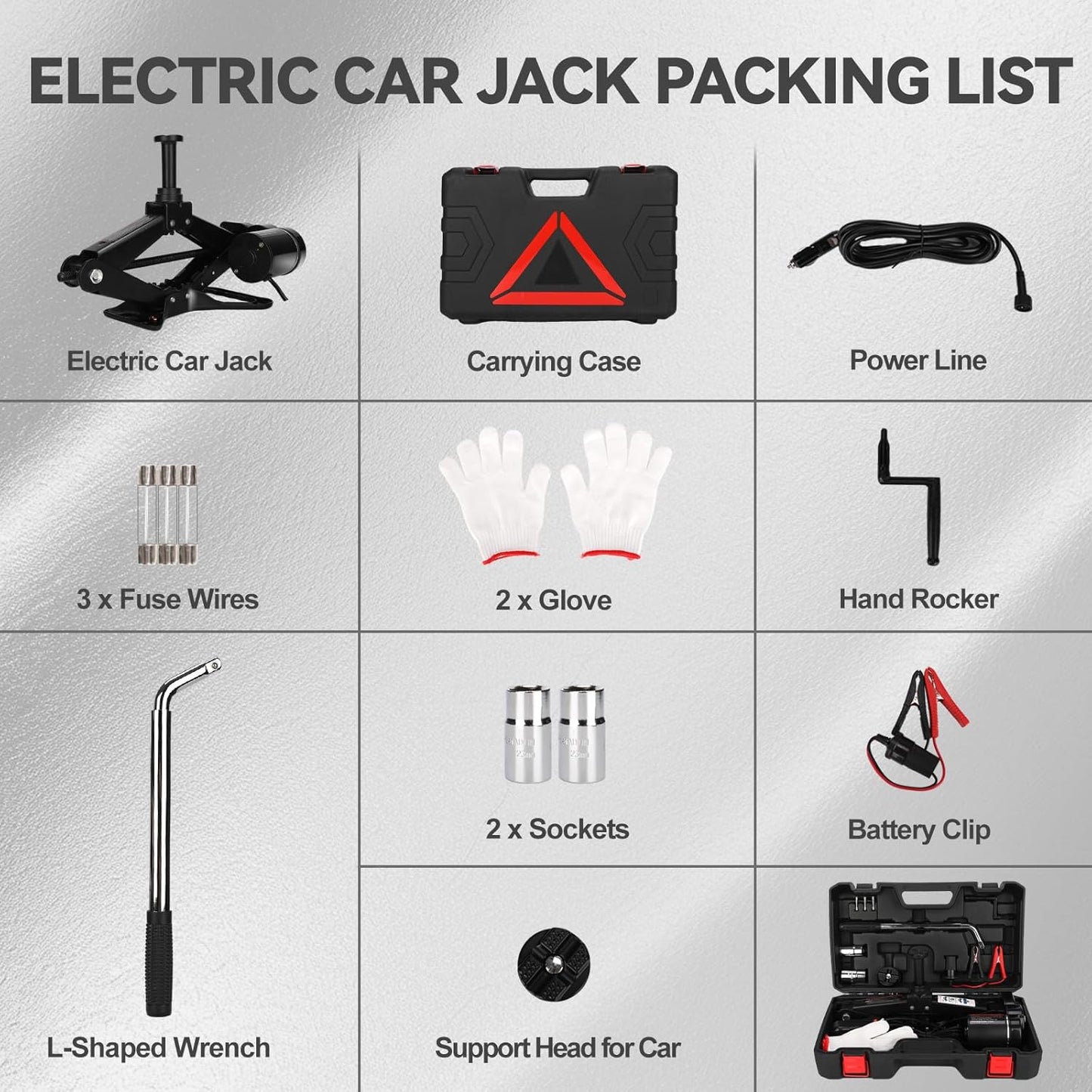 ROGTZ Electric Scissor Car Jack Kit 3 Ton 12V Portable Auto Car Lift with 17.7 Inch Range for SUV Sedan Floor Jack for Tire Change Roadside Emergency