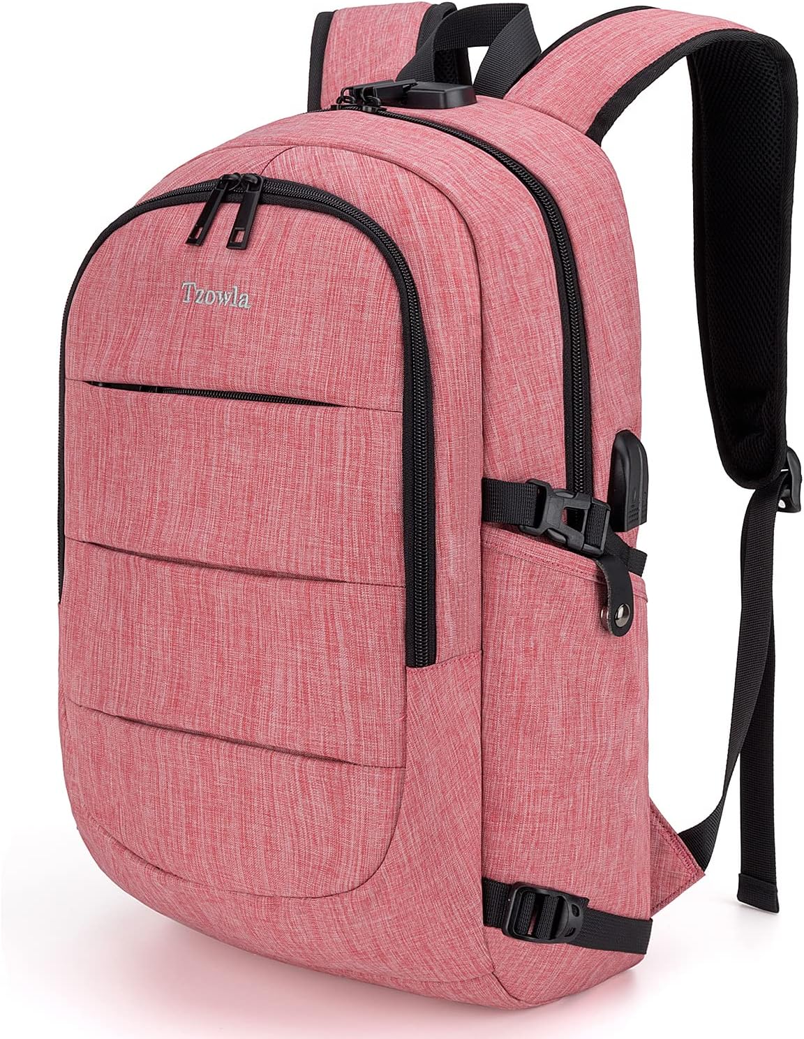 Tzowla Anti-Theft Water Resistant 17.3 Inch Laptop Backpack with USB Charging Port and Lock, Black
