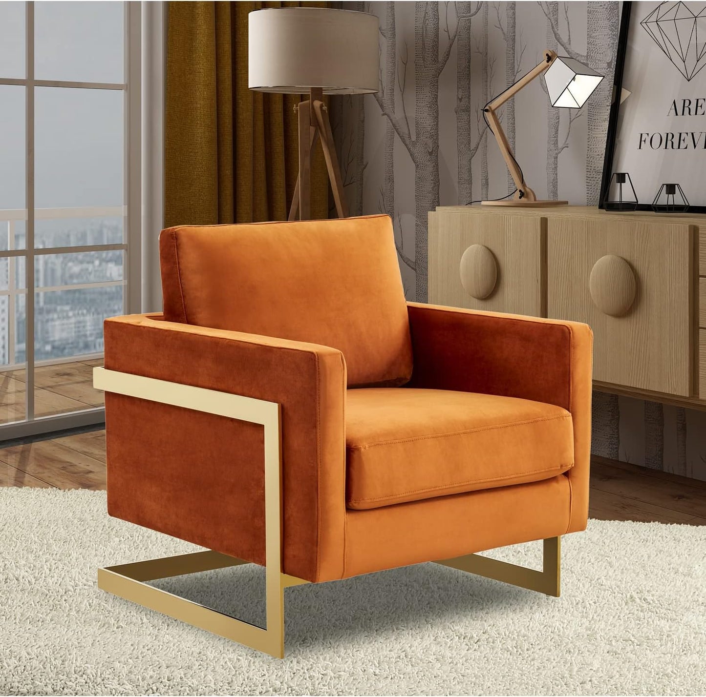 Velvet Accent Armchair Gold Frame Modern Living Room Chair Elegant Design