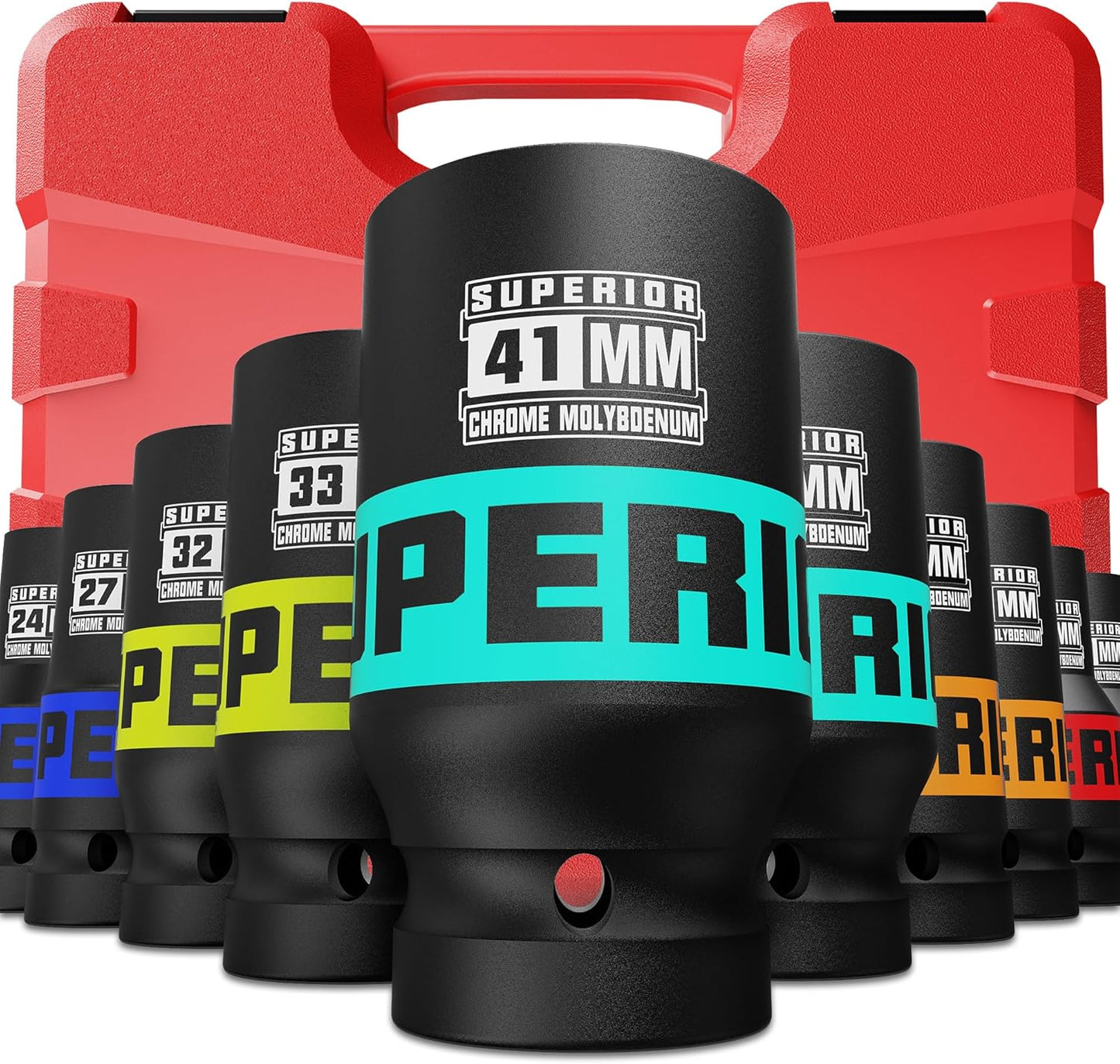 9 Piece 1" Drive Deep Impact Socket Set, 1 Inch - 2 Inch, SAE, 6-Point Design, Heavy Duty CR-MO, Truck Tire Service, Mechanical Equipment Maintance