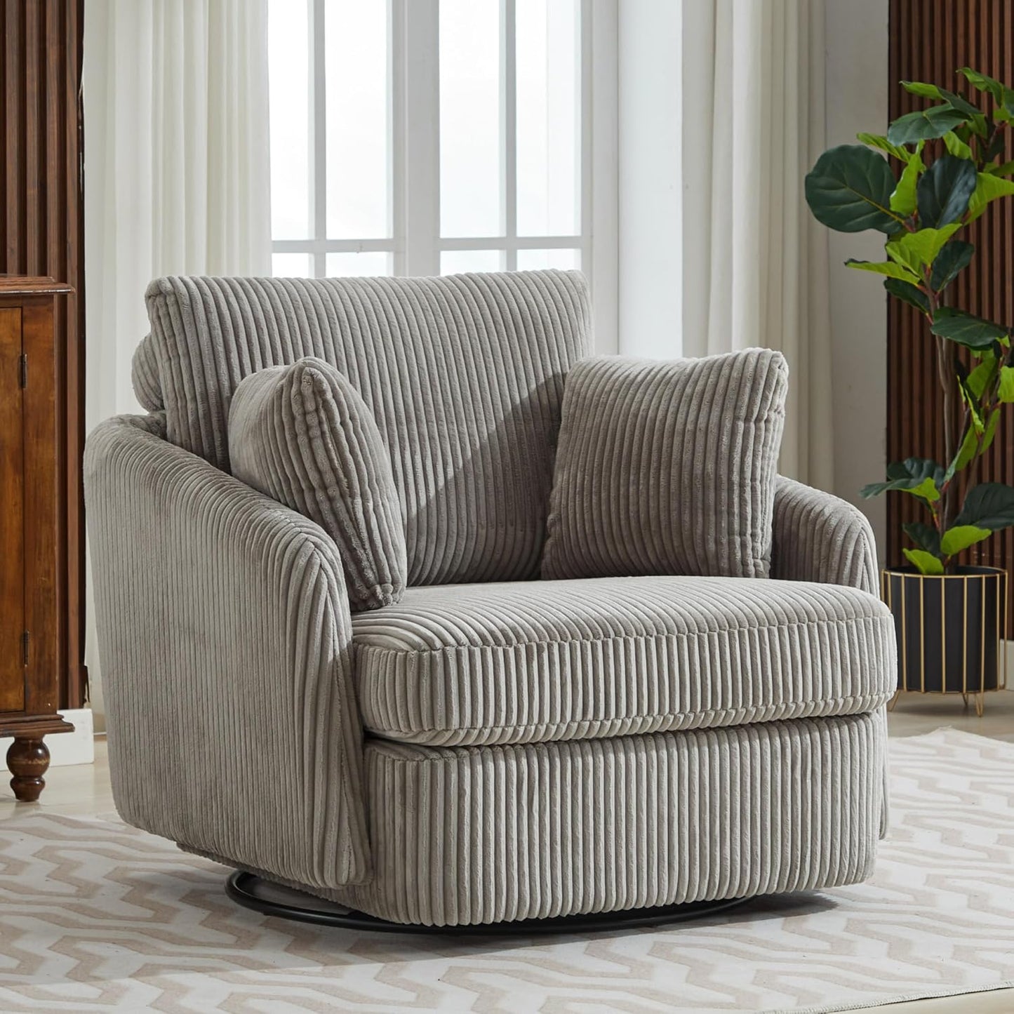 Chifee & Vingol 40.6" Oversized Swivel Accent Chair,Chenille,Orange