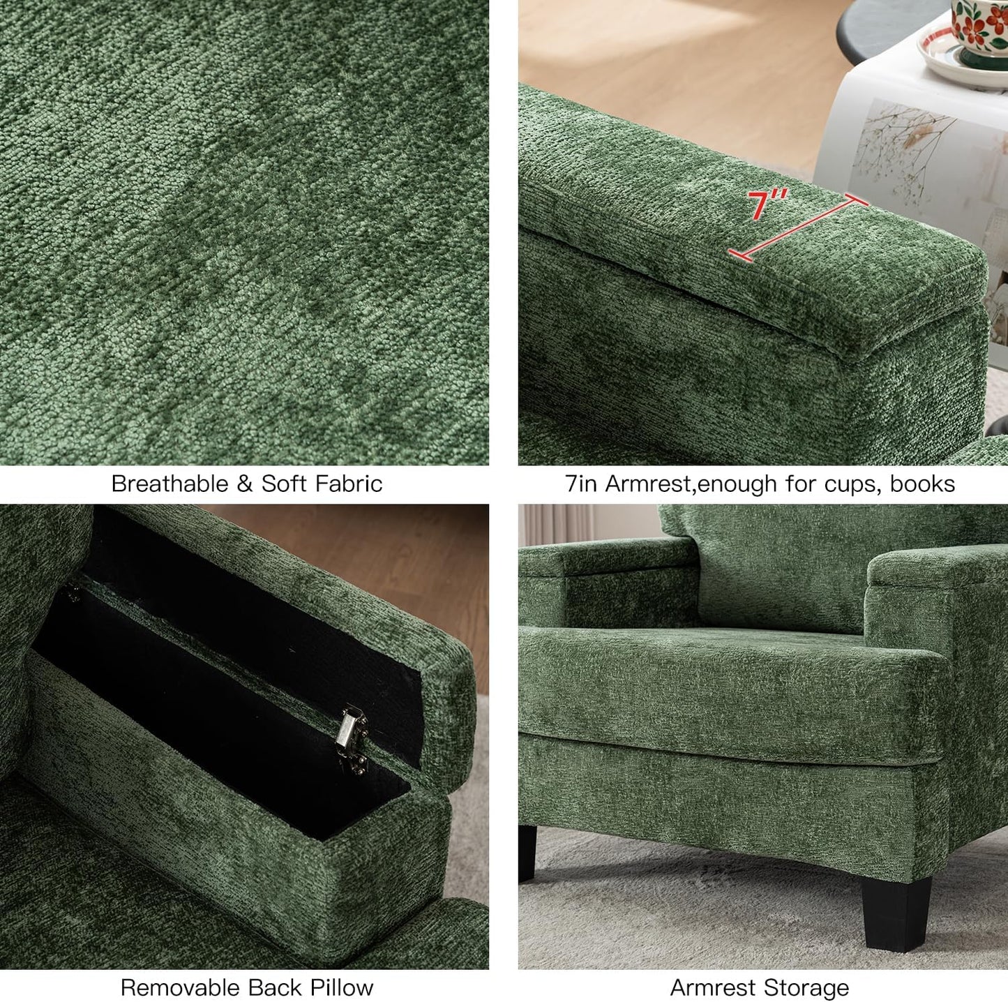 Oversized Accent Chair, Comfy Living Room Chairs with High-Density Sponge & Breathable Fabric, 32"x34"x38" Reading Chair, Cozy Armchair for Bedroom (2, Green, Oversized)