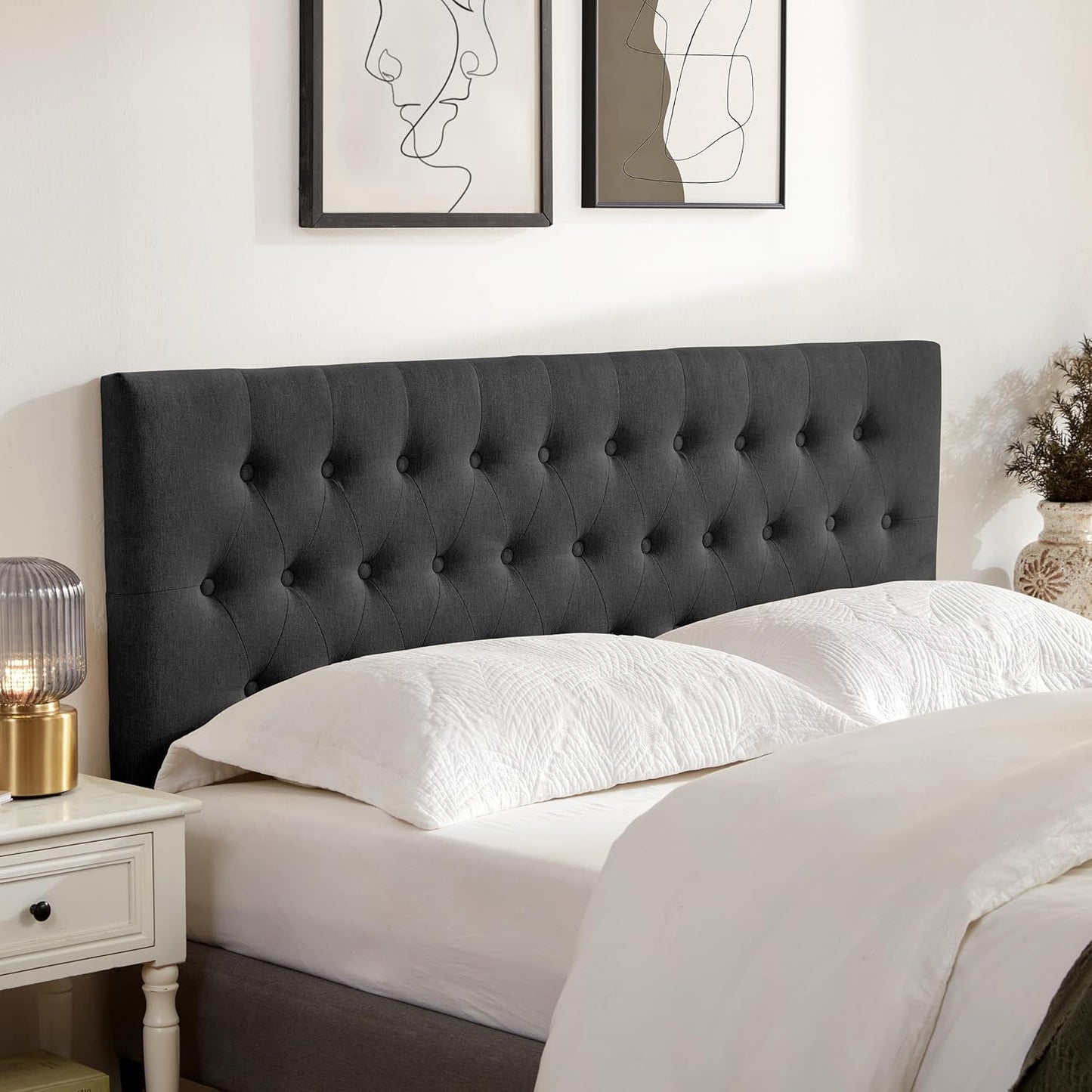Tufted Upholstered Headboard Queen Size, Solid Wood Head Board with Durable Metal Legs, Adjustable Height Bed headboard from 37” to 51” Fabric Headboard in Modern Button Design, Beige