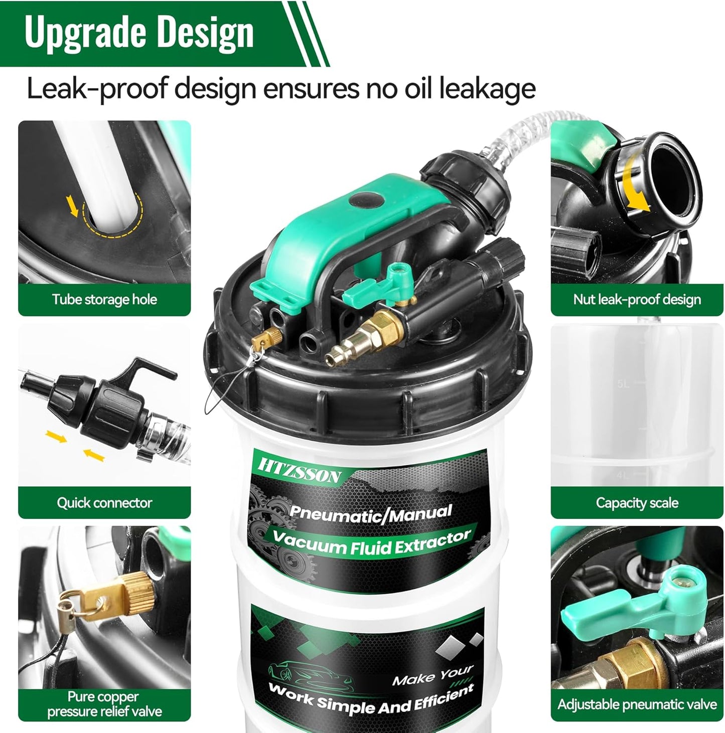 9.5 L/2.5 Gallon Oil Extractor Pump Pneumatic/Manual, Fluid Extractor Oil Change Pump Extractor with 5 Tubes and A Brake Bleeding Hose for Automotive, Boats