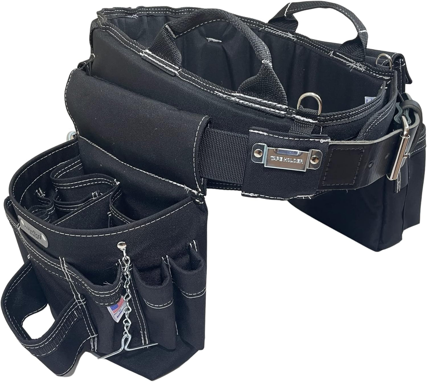 BOULDER BAG Ultimate Electrician's MAX Combo with Comfort Back Support Tool Belt, Leather Belt Buckle, Heavy Duty Tool Belt, Black, (Medium 28-32 Inch Waist), Tool Belt Made in USA