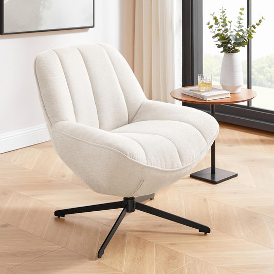 Art Leon Modern Swivel Accent Chair, Fabric upholstered Lounge Chair, Single Sofa Chair with Metal Legs, Comfy Reading Chair for Living Room Bedroom, Off White