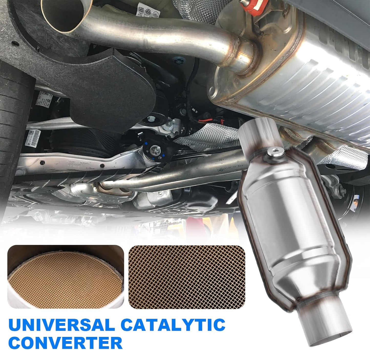 2.5" Universal Catalytic Converter, 2.5 Inch Inlet/Outle Cat Converter with O2 Port and Heat Shield (EPA Compliant), Set of 2