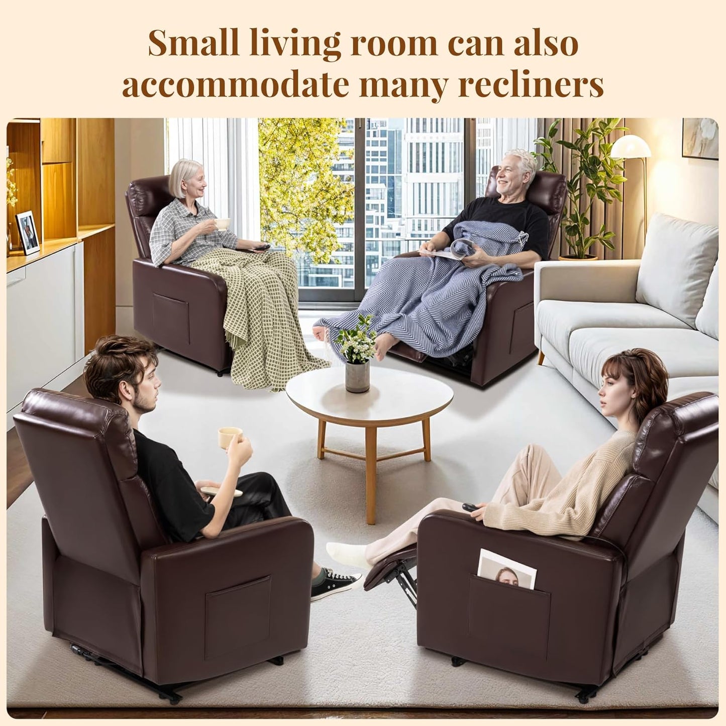 Zero Wall Power Recliner Chairs, Small Recliner for Small Spaces and Petite People Man Woman (1, Dark Brown Faux Leather)