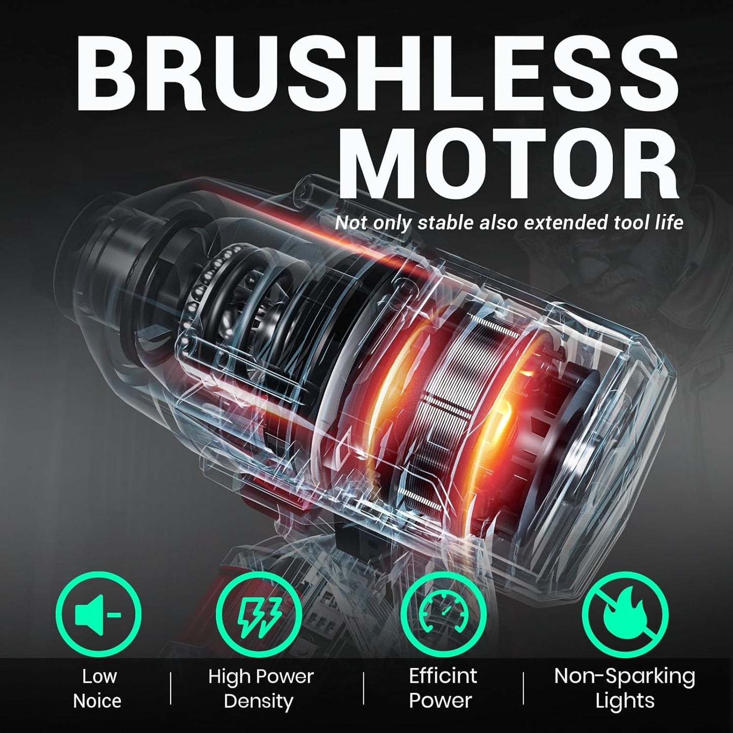 20V Brushless Impact Wrench with 4.0Ah Battery, 1/2 Inch Hog Ring Cordless Impact Gun, 235 Ft-lbs High Torque, 4-Mode Power Wrench for Automotive and DIY