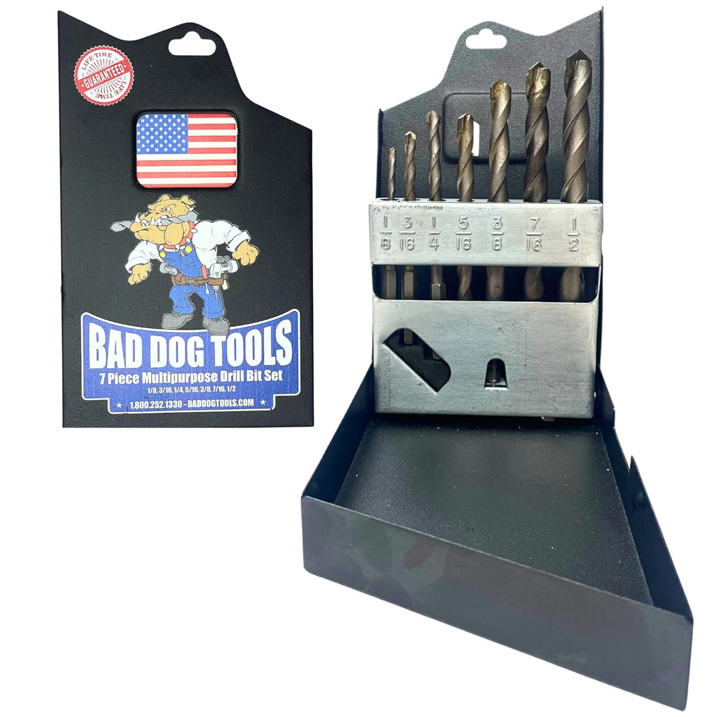 Bad Dog 14 Piece Multipurpose High Speed Drill Bit Set. Unique Carbide, Titanium, Cobalt Tip & Armor Steel Hex Shank. Made in USA. Drill Through Everything! Hardened Steel, Masonry, Wood, Tile & More
