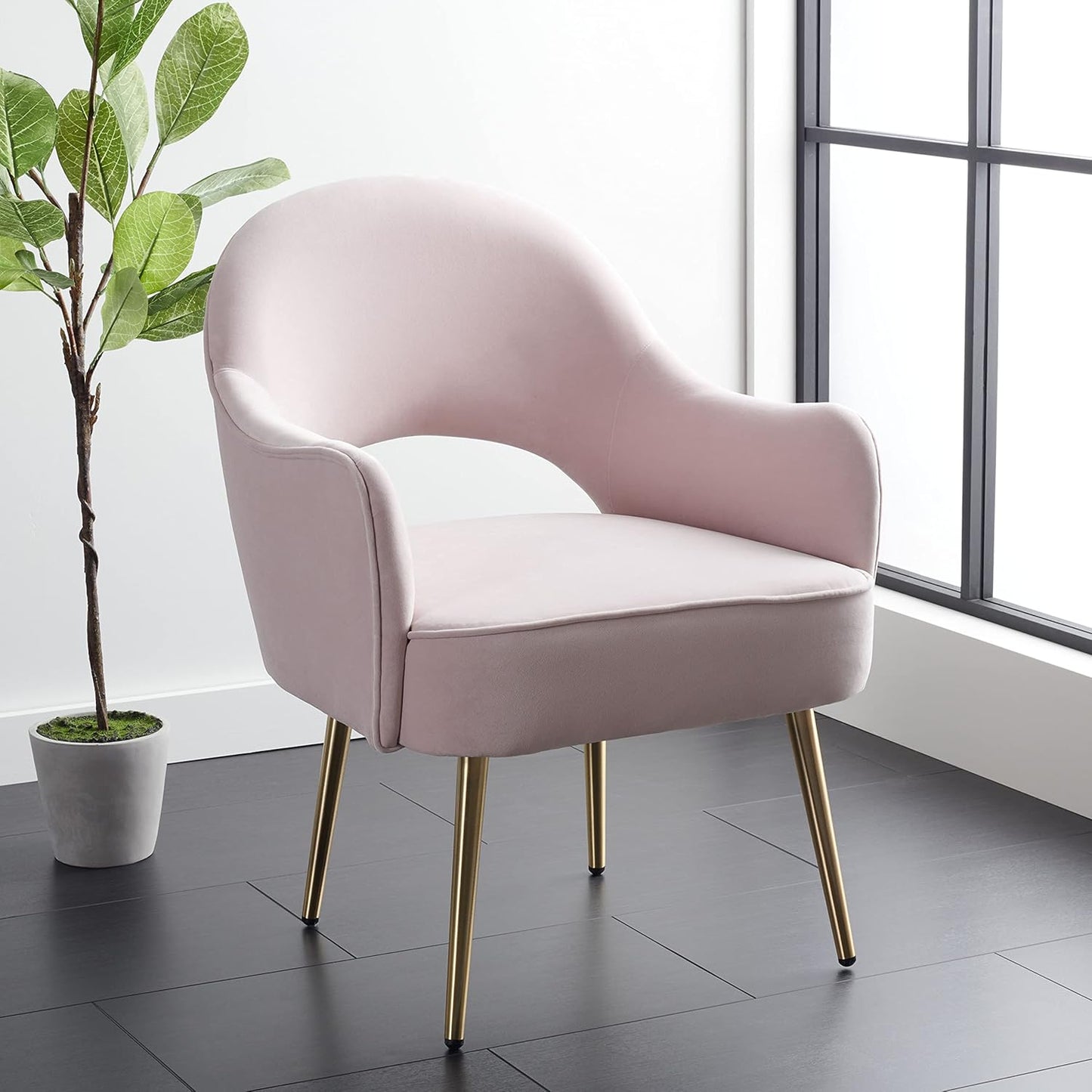SAFAVIEH Home Collection Dublyn Light Pink Velvet/Gold Accent Chair