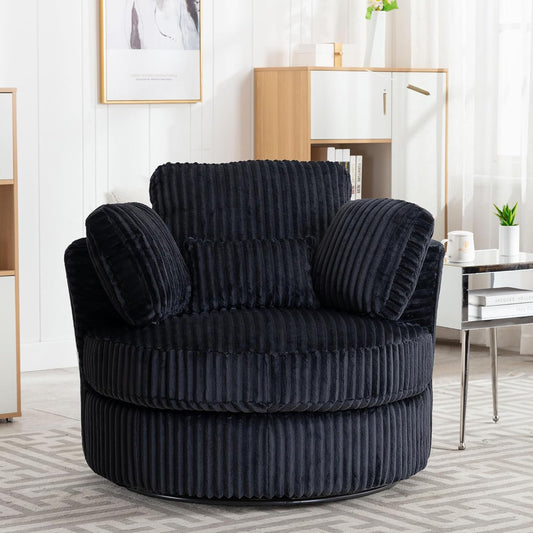 Swivel Accent Barrel Chair Oversized Modern Akili Upholstered Sofa Lounge Club Leisure Chair Round Chair for Hotel Living Room (Black)