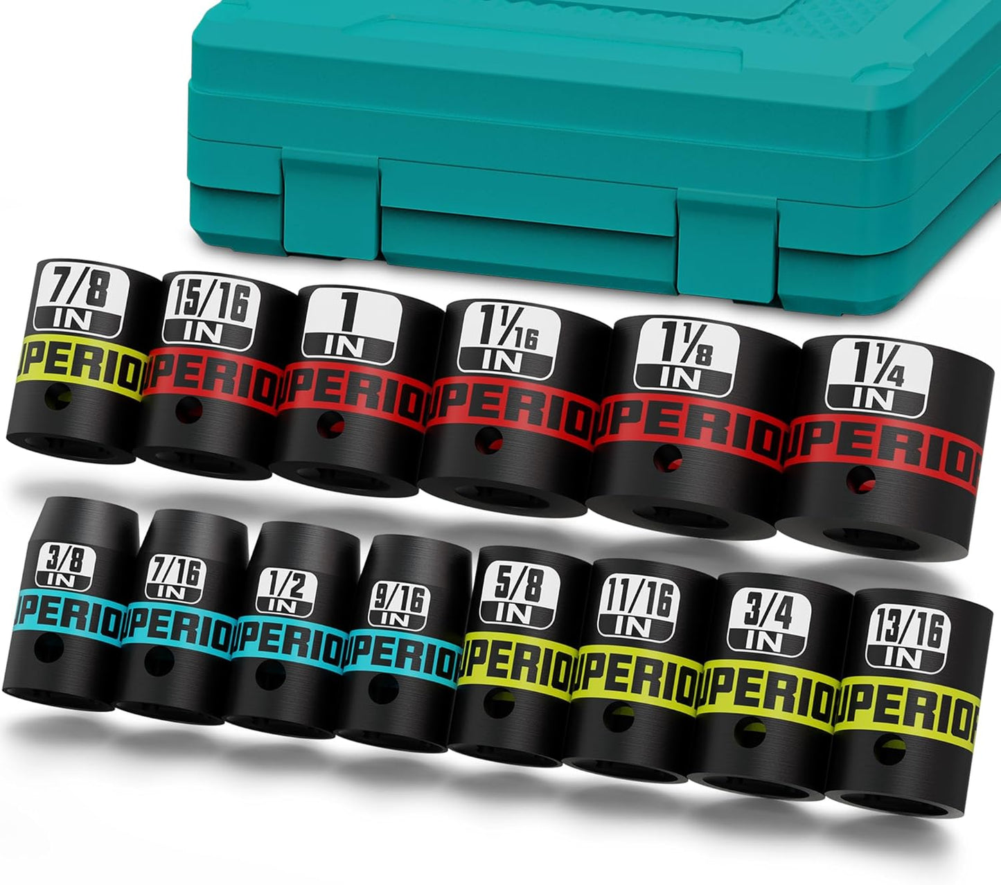 9 Piece 1" Drive Deep Impact Socket Set, 1 Inch - 2 Inch, SAE, 6-Point Design, Heavy Duty CR-MO, Truck Tire Service, Mechanical Equipment Maintance