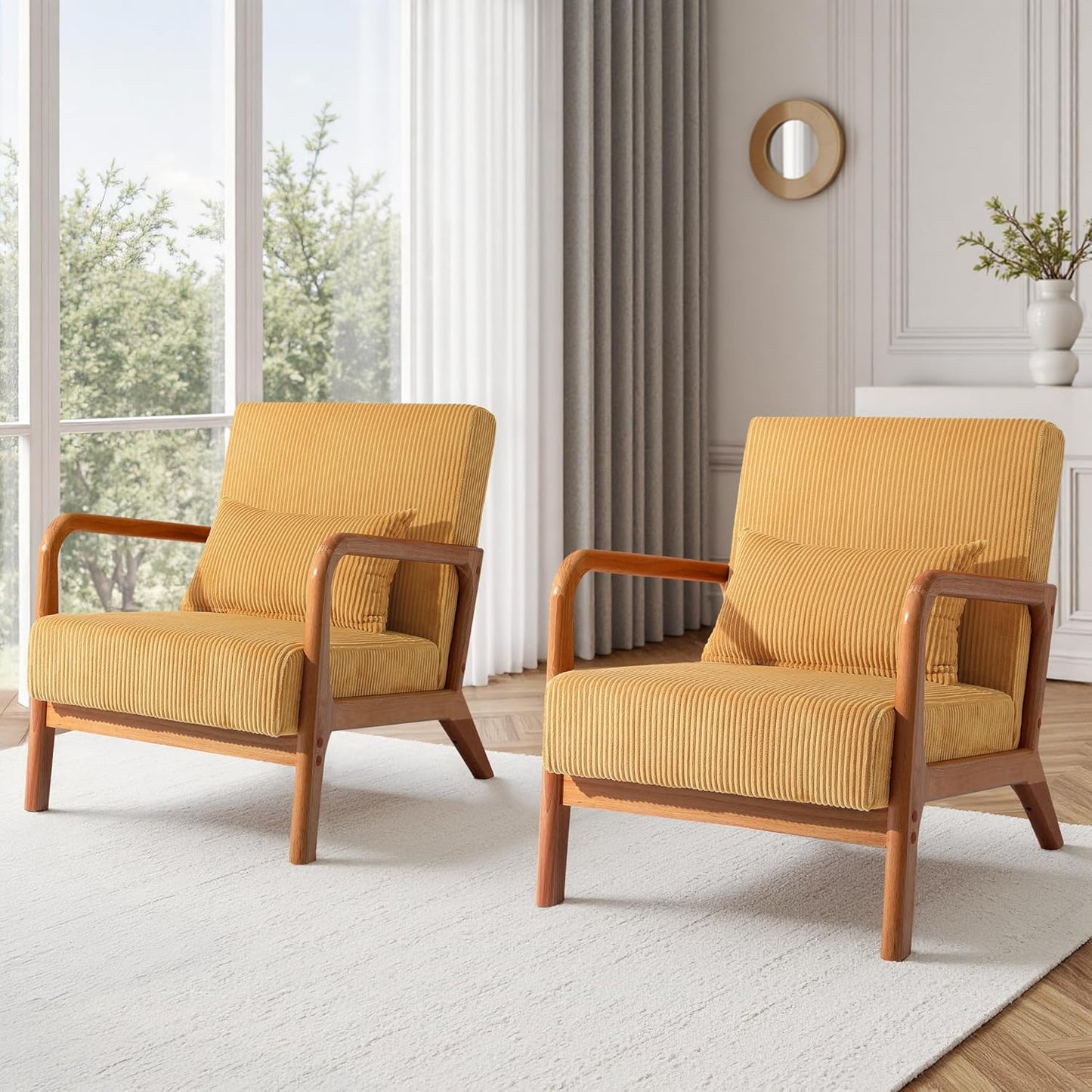 UIXE PU Leather Accent Chairs Set of 2, Upholstered Armchair for Living Room, Modern Arm Chair Comfy Single Sofa Bedroom Reading Seat with Lumbar Pillow - Hunter Green