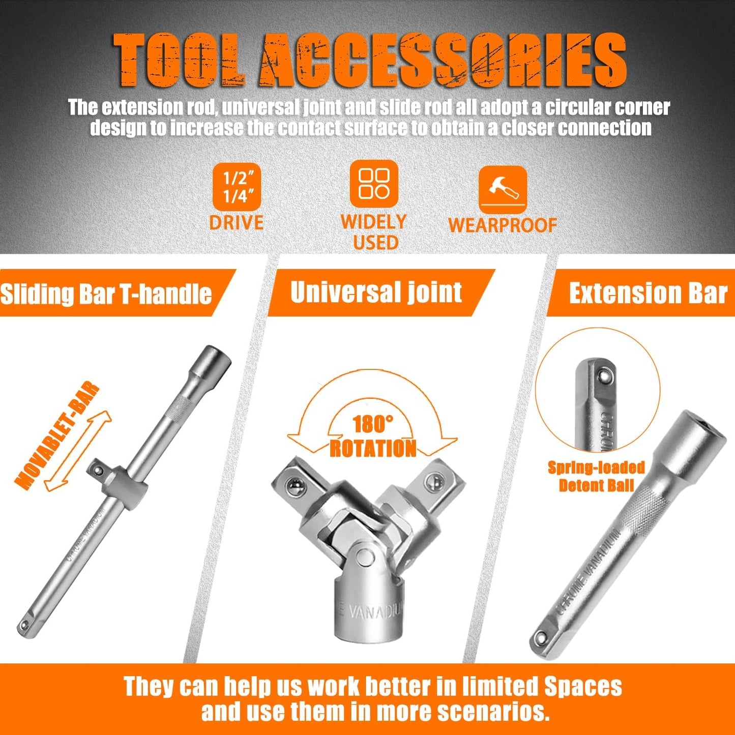 XHTT Mechanics Tools Kit,108-Piece 1/4"&1/2 Metric And Standard Socket Set,Ratchet Set,Quick Release Reversible Ratchet Wrench,Universal Joint,Extension Bars.