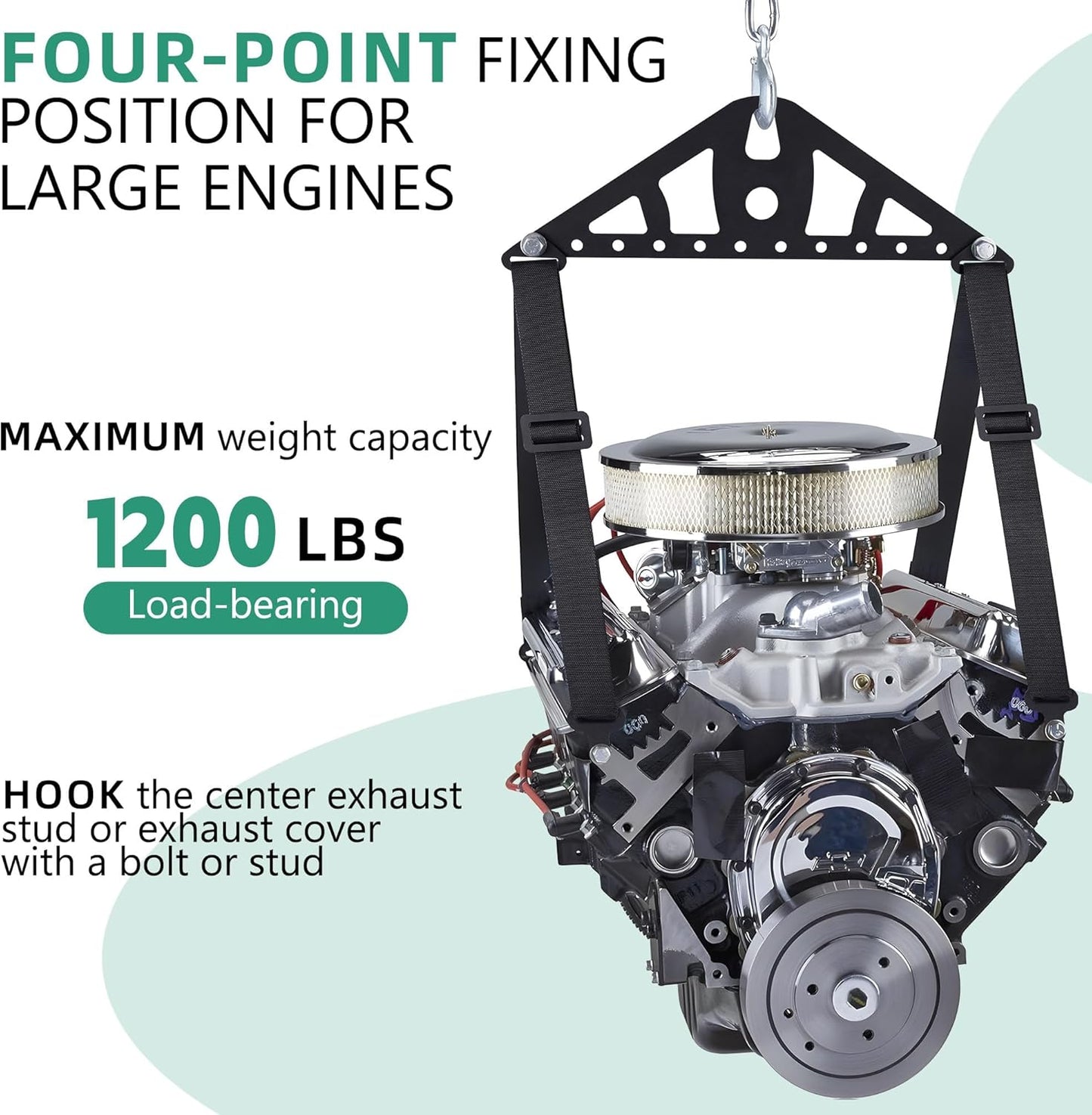 Universal 2 Point or 4 Point Engine Lift Sling Kit Featuring Black Powder Coated Steel Construction with Adjustable Nylon Straps and a 1200 lb Capacity for Easy Installation