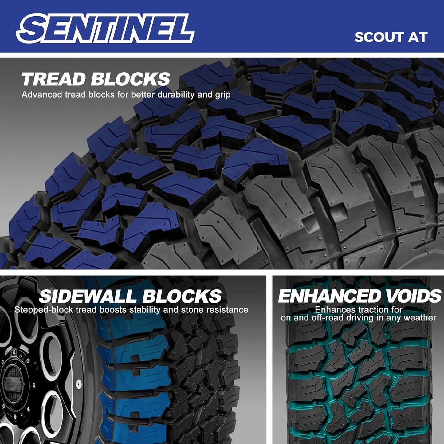 Sentinel SCOUT AT All Terrain SUV Tire – 265/70R17 115T (Includes Road Hazard Warranty) –265/70/17 Tire Only