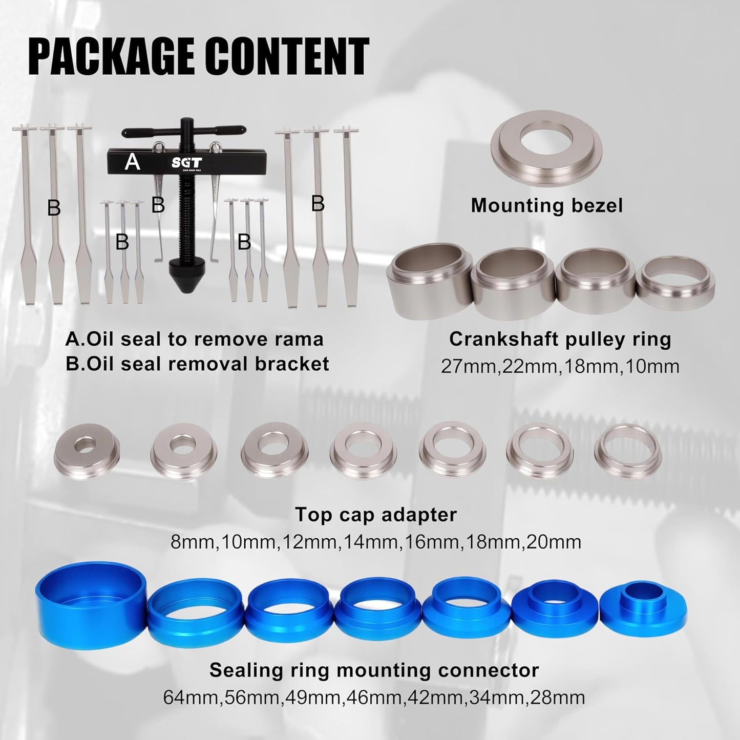 SGT Crank Bearing Camshaft Seal Installer and Remover Set,33pcs Crank Bearing Camshaft Seal with Seal Puller,Crank Seal Installer kit for Automotive Engine Repair