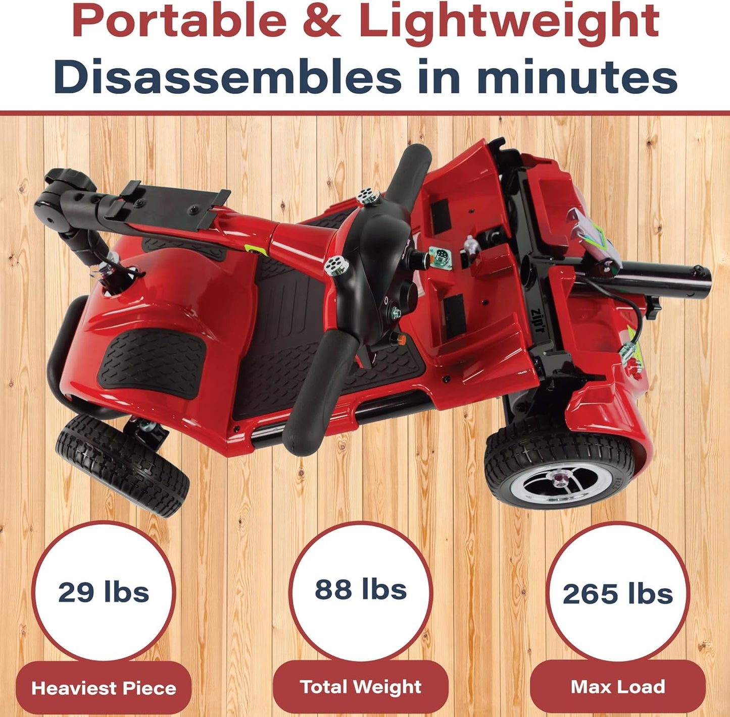 Zipr Roo 4 Wheel Mobility Scooter - Electric Powered Wheelchair Medical Aid - Compact Heavy Duty Mobile for Travel, Seniors, Adults, Handicapped - Long Range Battery with Charger Basket Included