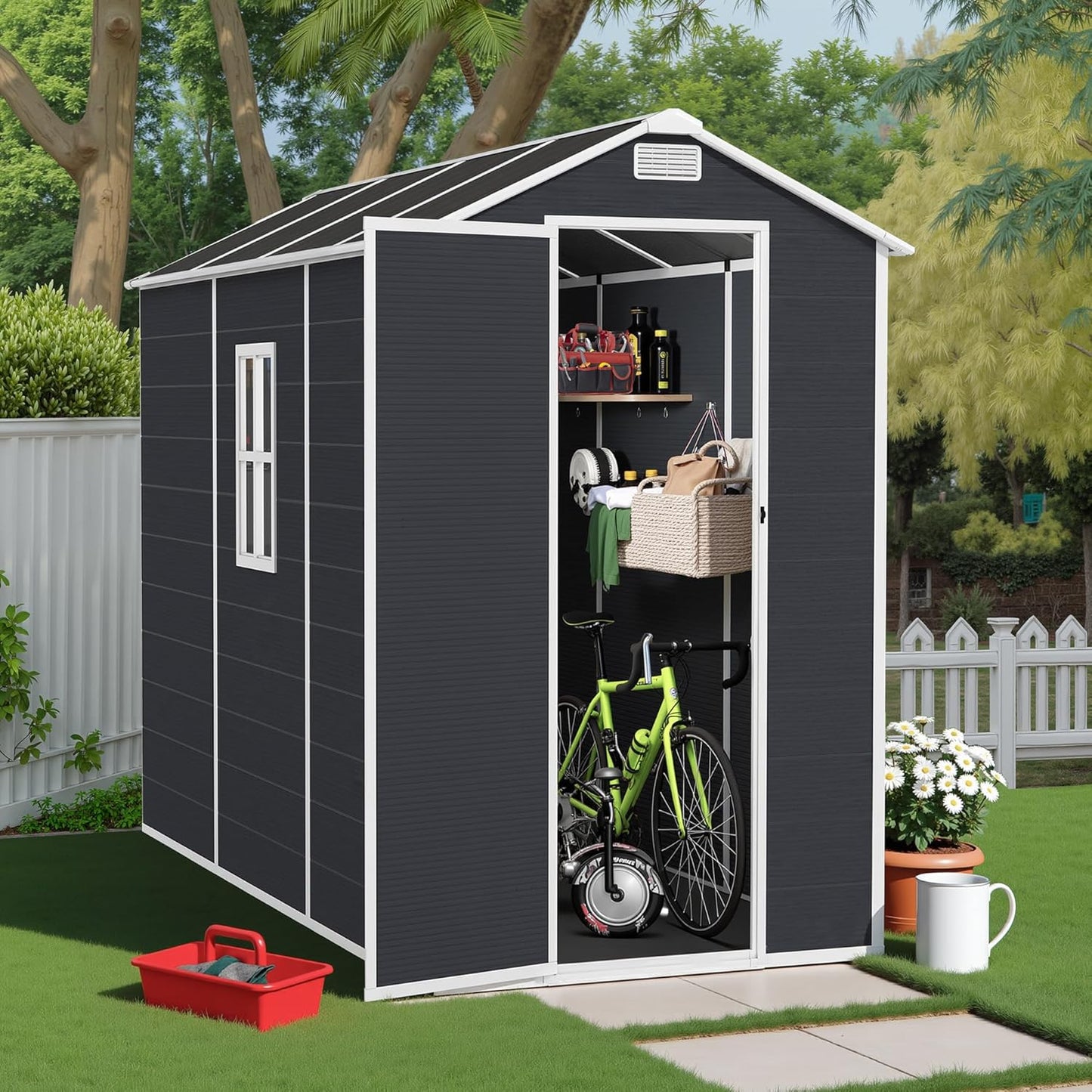 5X3 FT Outdoor Metal Storage Shed, Tool Shed with Peaked Roof and Lockable Door, Compact Garden Shed for Backyard Garden Patio Lawn, Gray