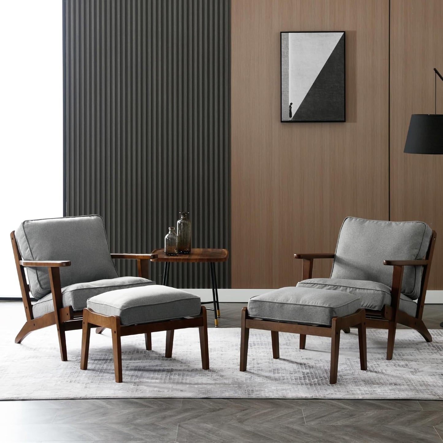 Comfy Accent Chair with Ottoman, PU Faux Leather Living Room Reading Chair Armchair, Upholstered Side Chair Mid Century Modern Sofa Lounge Chair for Bedroom/Guest Room, Brown