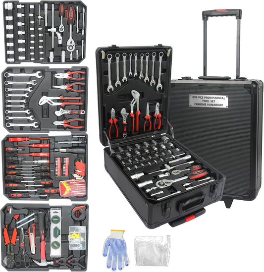 Campfun 899 Piece Tool Set Household Hand Tool Set Basic Tool Set, Complete Tool Box Set House Tool Kit Set, Home Tool Set Rolling Tool Box with Tools, Repair Tool Kit Toolbox Storage Organizer