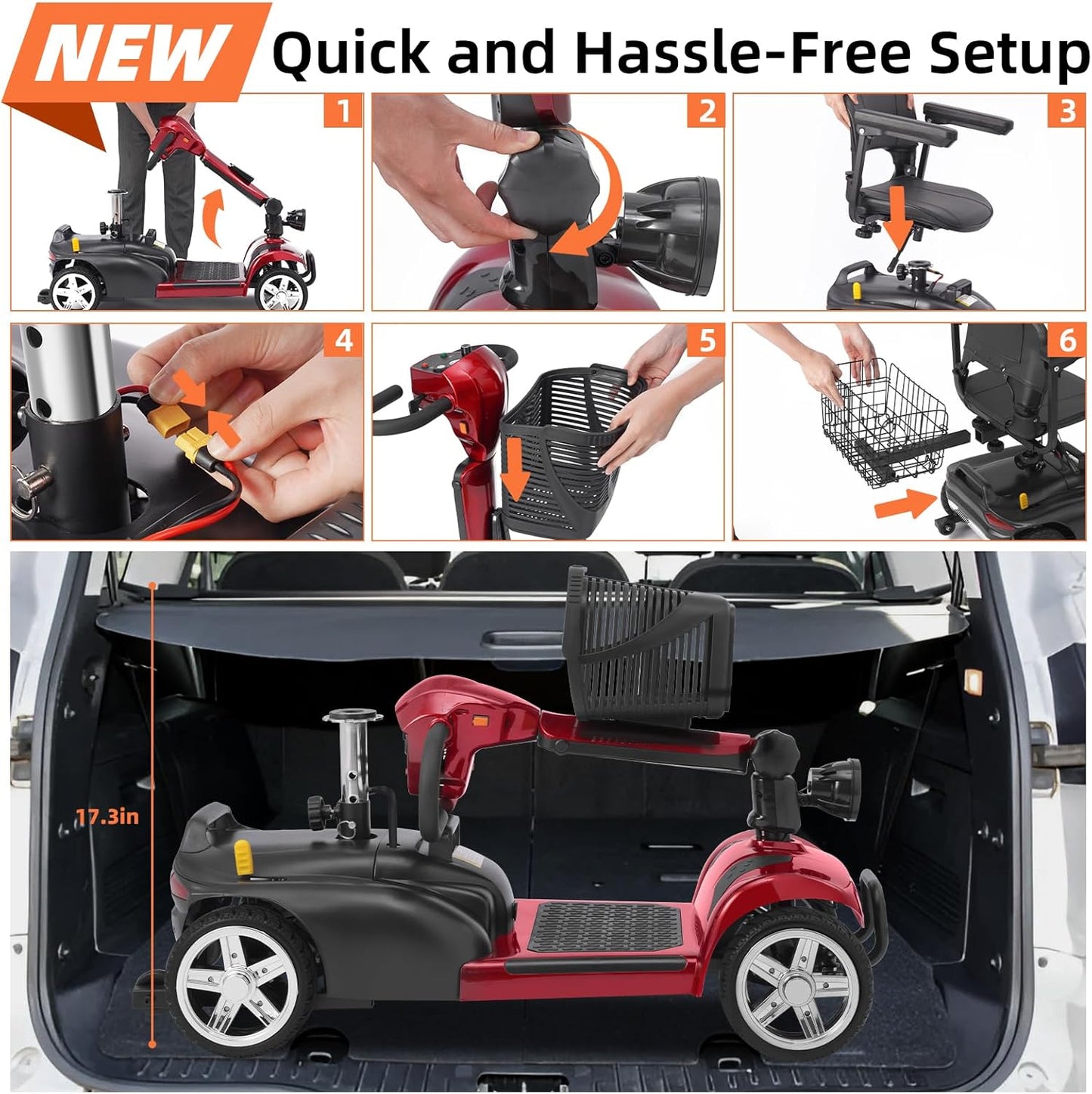 15/30 Miles 4 Wheels Mobility Scooter for Adults&Seniors Up to 300LBS, 350W Electric Powered Wheelchair Device w/Extended Battery, Dual Baskets, Rotating Seat, USB Charging