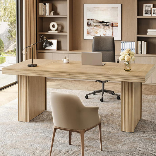 Tribesigns 63" Executive Desk, Large Office Computer Desk with Heavy-Duty Legs and Thickened Desktop, Elegant Writing Workstation Study Table Conference Table for Office, Natural