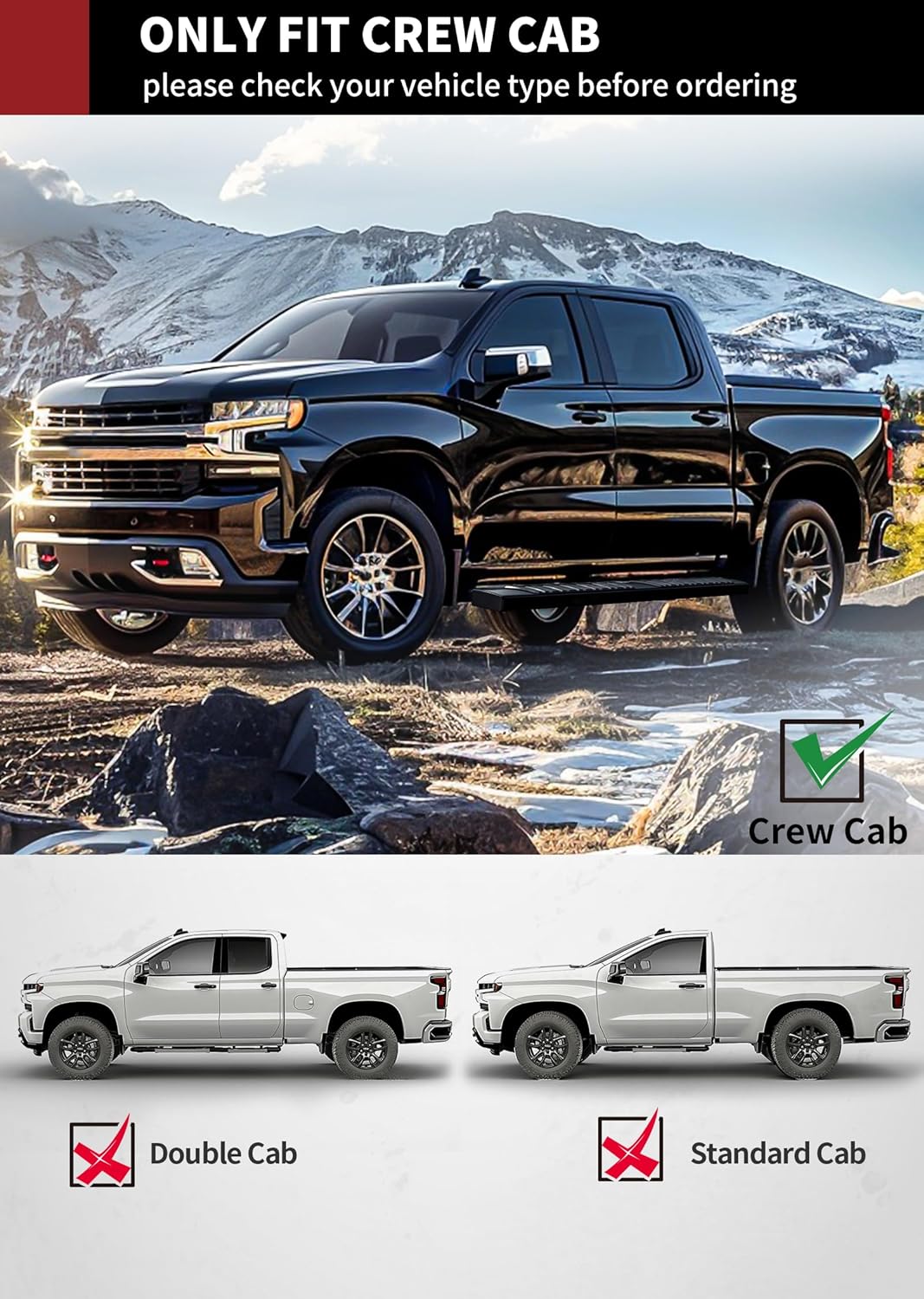 YITAMOTOR 6.5 Inches Running Boards Compatible with 2019-2025 Chevy Silverado/GMC Sierra 1500 Crew Cab, 2020-2025 2500HD 3500HD, Running Boards for Silverado Crew Cab, Side Step Bars Stainless Steel