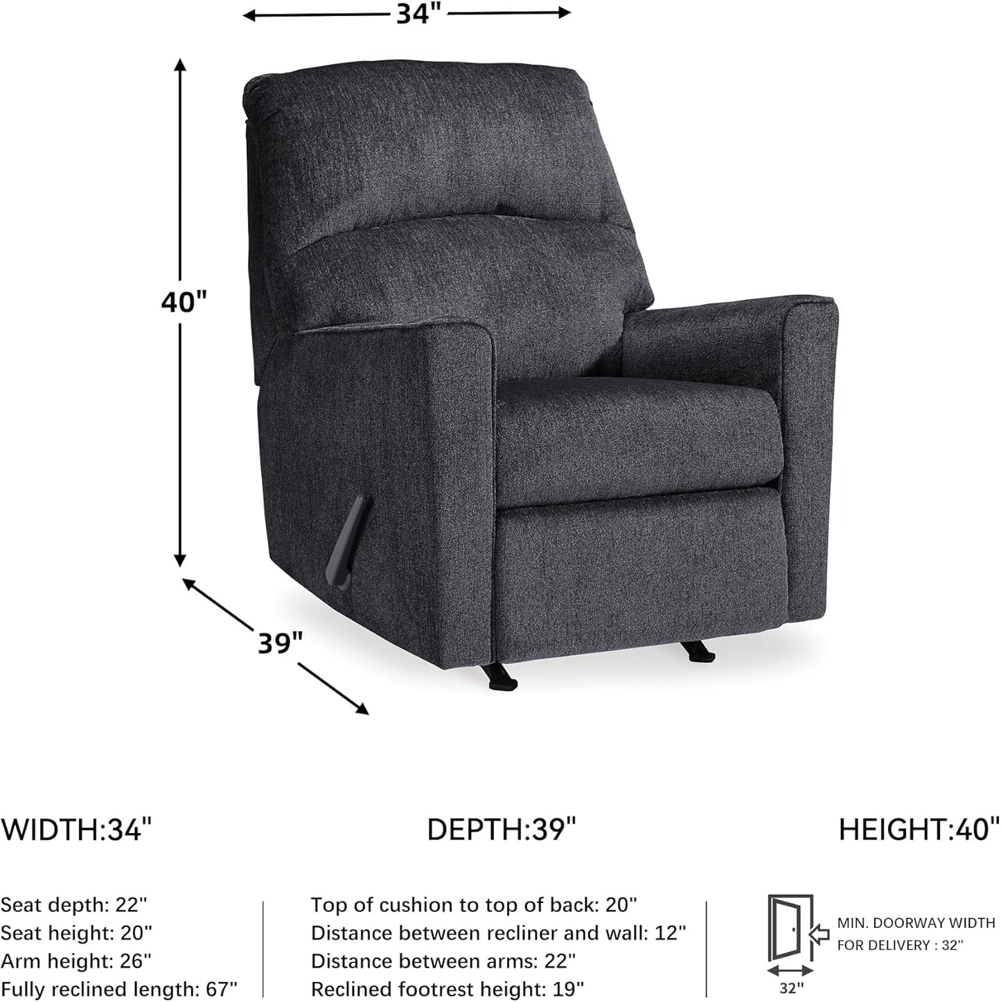 Signature Design by Ashley Altari Modern Nursery Manual Rocker Recliner, Light Gray