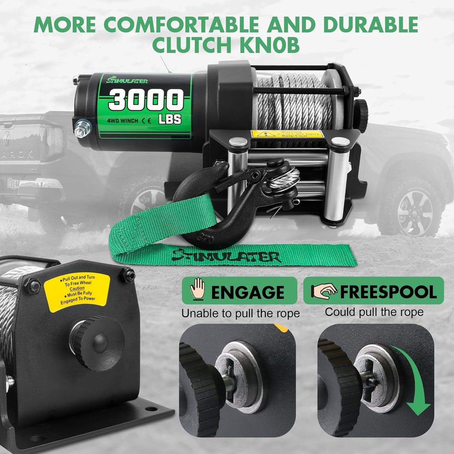 3000lb ATV Winch,Electric Winch 12V,Steel Cable Winch, with Wireless Remote and Manual Switch, with Hawse Fairlead & Hook,IP67 Waterproof,Suitable for Most Trailers and ATV winchs