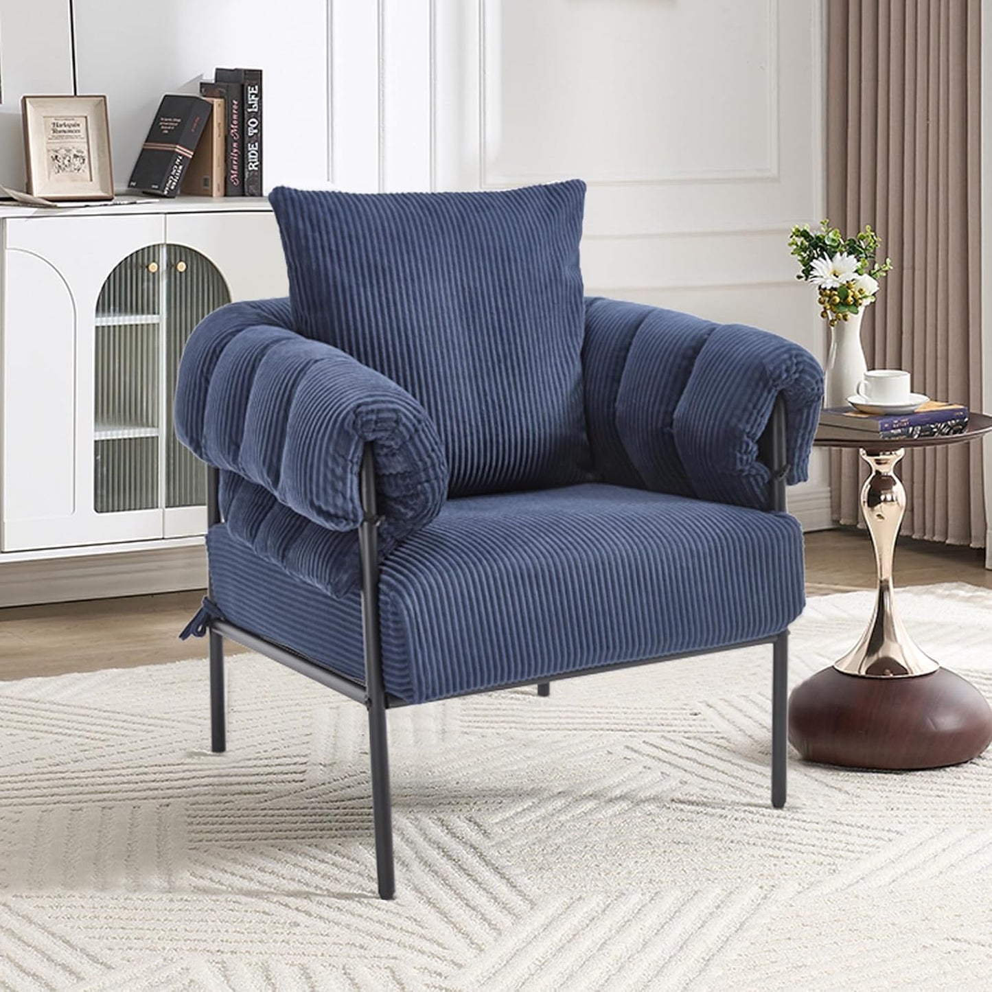 YISHENG Modern Velvet Accent Chair Set of 2 Upholstered Comfy Lounge Sofa Chair, Fabric Oversize Lazy Arm Chair with Soft Cushion, Metal Frame Reading Chair for Living Room, Balcony,Bedroom,Black