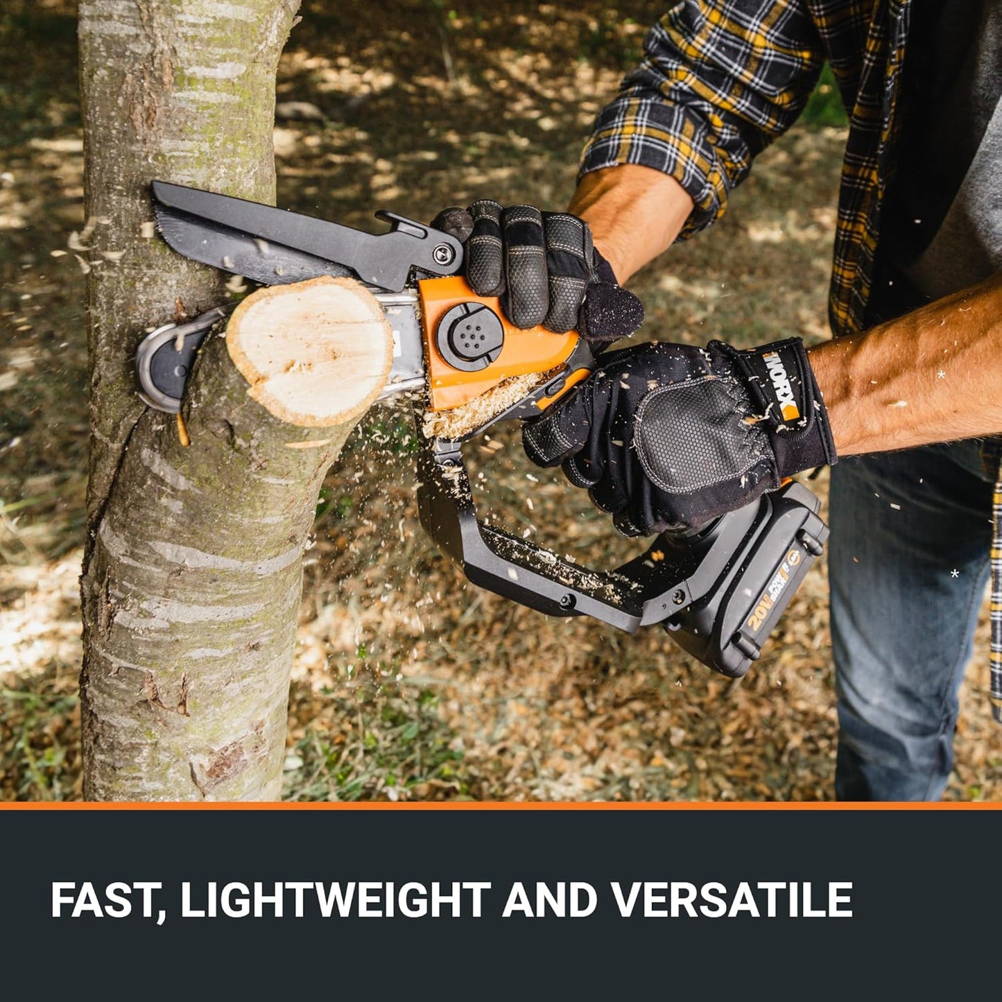 Worx 20V 5" Mini Cordless Chainsaw, 3.9 lbs, 22 ft/s Chain Speed, Power Share Battery, Upper & Hand Guard WG324 - Battery & Charger Included