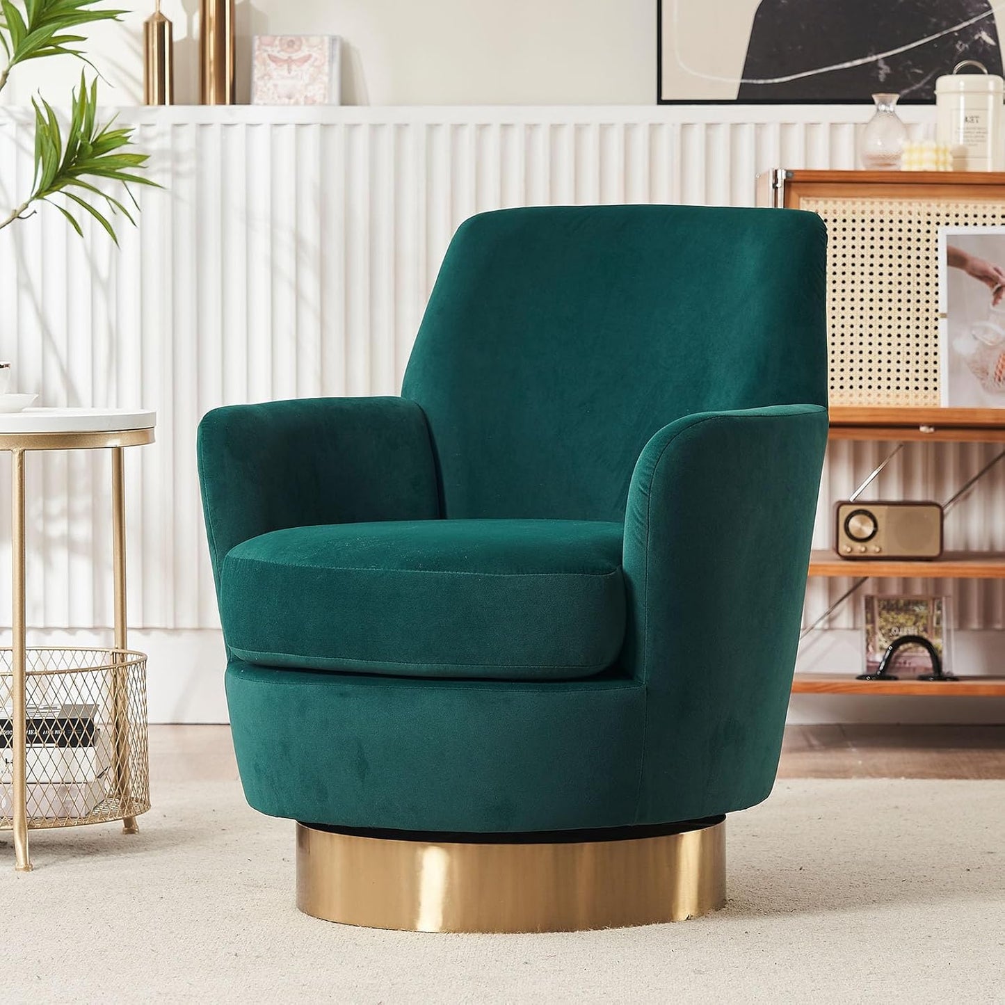 360° Swivel Barrel Chair Set of 2, 28.3" W Comfy Velvet Swivel Accent Chairs, Modern Round Single Accent Chair with Gold Metal Base for Living Room, Bedroom, Office (Beige*2)