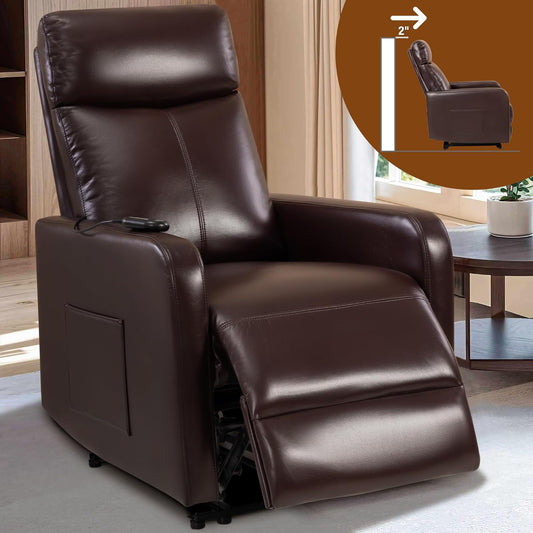 Zero Wall Power Recliner Chairs, Small Recliner for Small Spaces and Petite People Man Woman (1, Dark Brown Faux Leather)