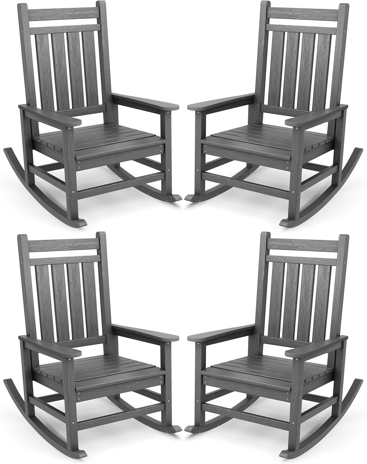 SERWALL Oversized Outdoor Rocking Chair Set of 4, HDPE Rocker for Adults, Patio Rocking Chairs for Porch, Black