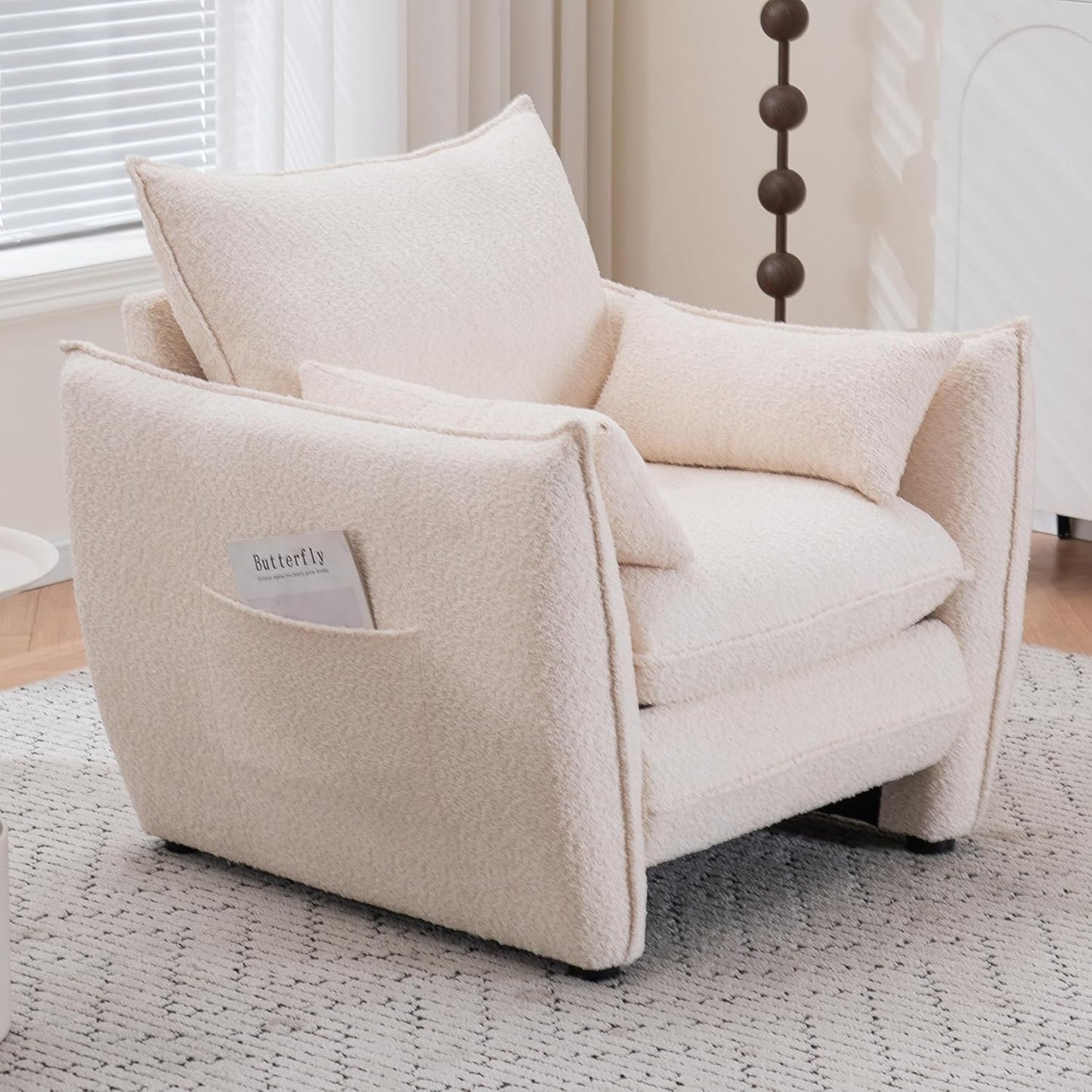 35.82" Upholstered Oversized Accent Chair Wide with Pillows, Chenille Deep Seat Reading Oversized Armchair Modern Comfy, for Living Room,Bedroom,Apartment,Office (Pink)