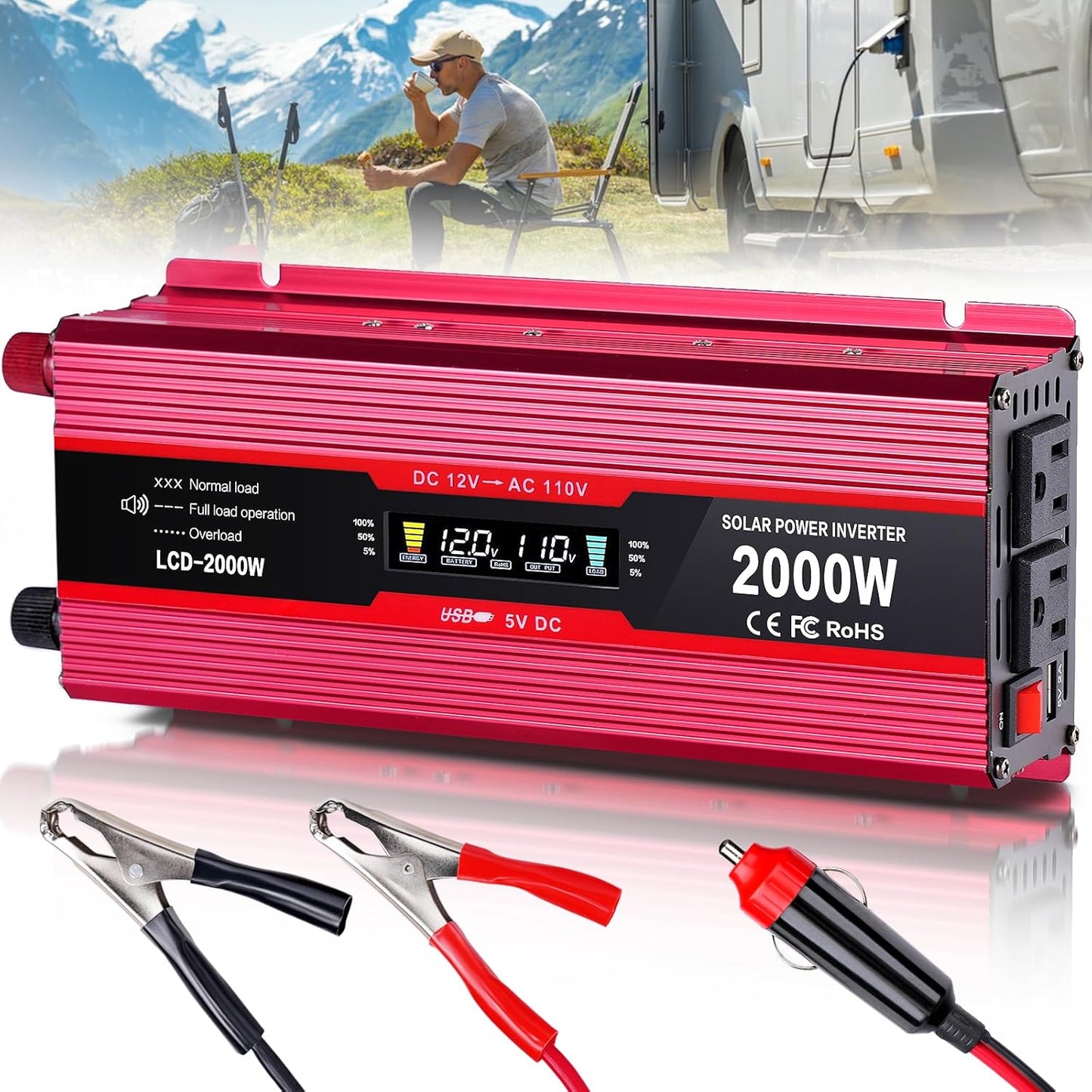 Car Power Inverter 12v to 110v 1000W/2000W(Peak) Power Inverters for Vehicles Truck Home with Dual AC Outlets and 5V USB Charging Port inversor de corriente 12v a 110v (1000W)