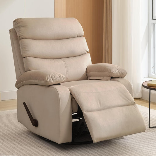 Swivel Rocker Recliner Chair for Adults, Rocking Chair Recliner for Nursery, Small Recliners for Small Spaces, Living Room, RV, Beige