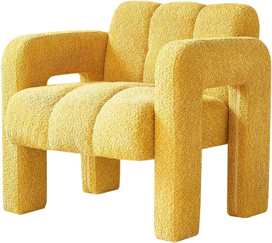 31" Boucle Accent Chair, Contemporary Designed Armchair,Upholstered Vanity Chair, Leisure Lounge Chair Reading Side Chairs for Living Room, Bedrooms, Office, Yellow