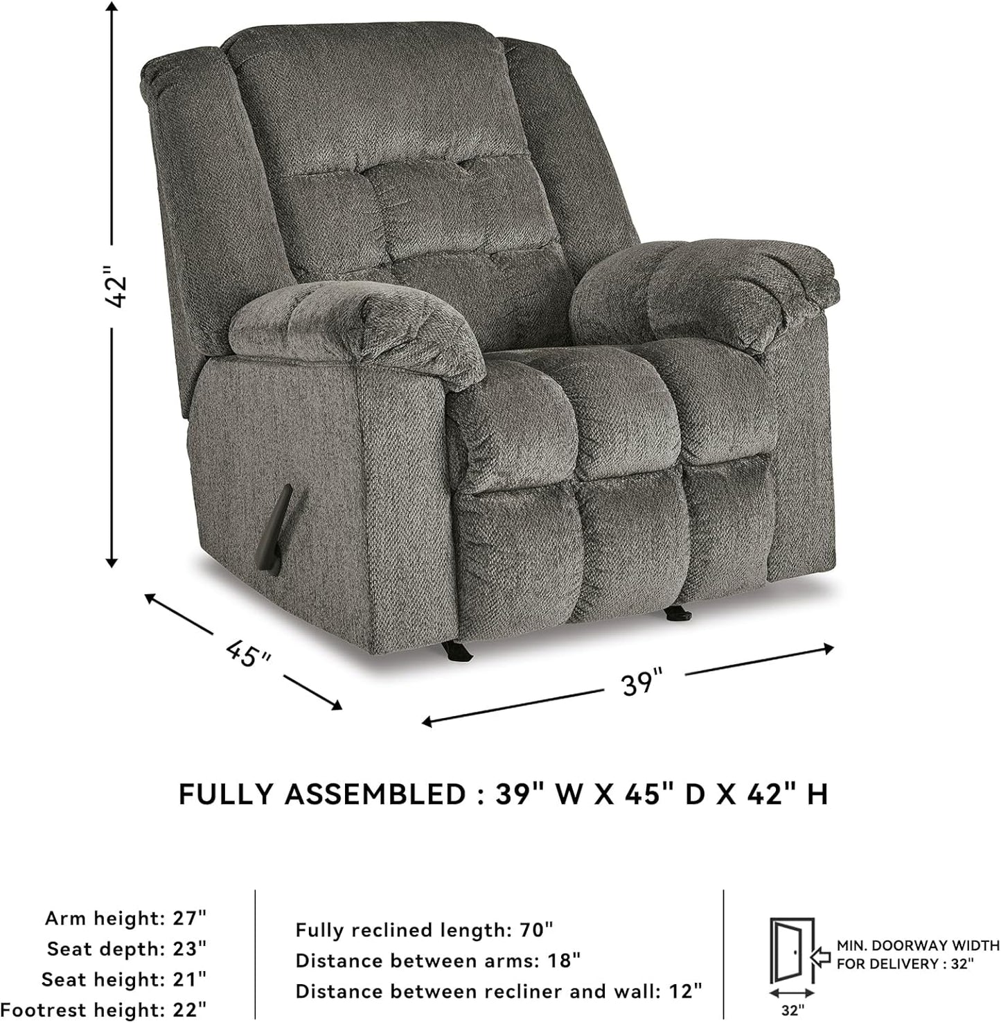 Signature Design by Ashley Kegler Contemporary Tufted Manual Rocker Recliner, Gray