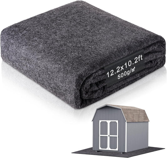 12.2 x 10.2 Ft Outdoor Storage Shed Floor Mat Waterproof, 500g/㎡ Thickened Washable Furniture Dustproof Anti-Slip Pad for Patio, Moto, Car for Protect Flooring from Wear, Carport Dustproof Oil Mat