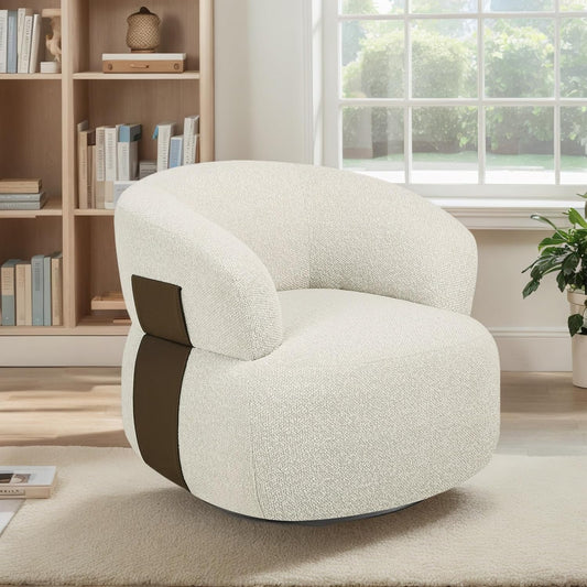 Swivel Barrel Accent Chairs-Modern Round Club Arm Chair Upholstered Living Room Armchair, Single Sofa Seating Bedroom Side Reading Seat for Living Roon Office (Beige,1 Pack)