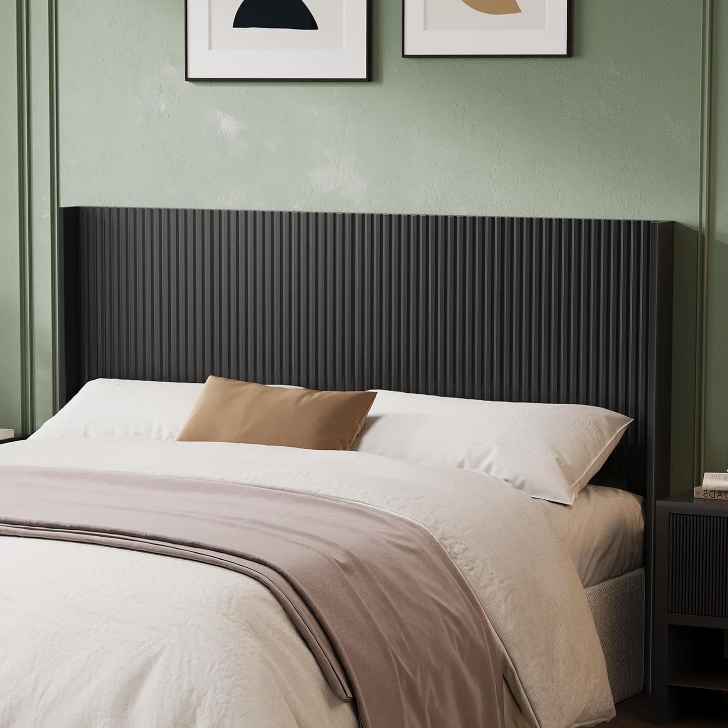 Wood Headboard Queen Size, 64.6" Wide Wooden Queen Headboard Only, Modern Farmhouse Headboards, Wall Mounted Fluted Panel, Wingback Boho Headboards, Natural