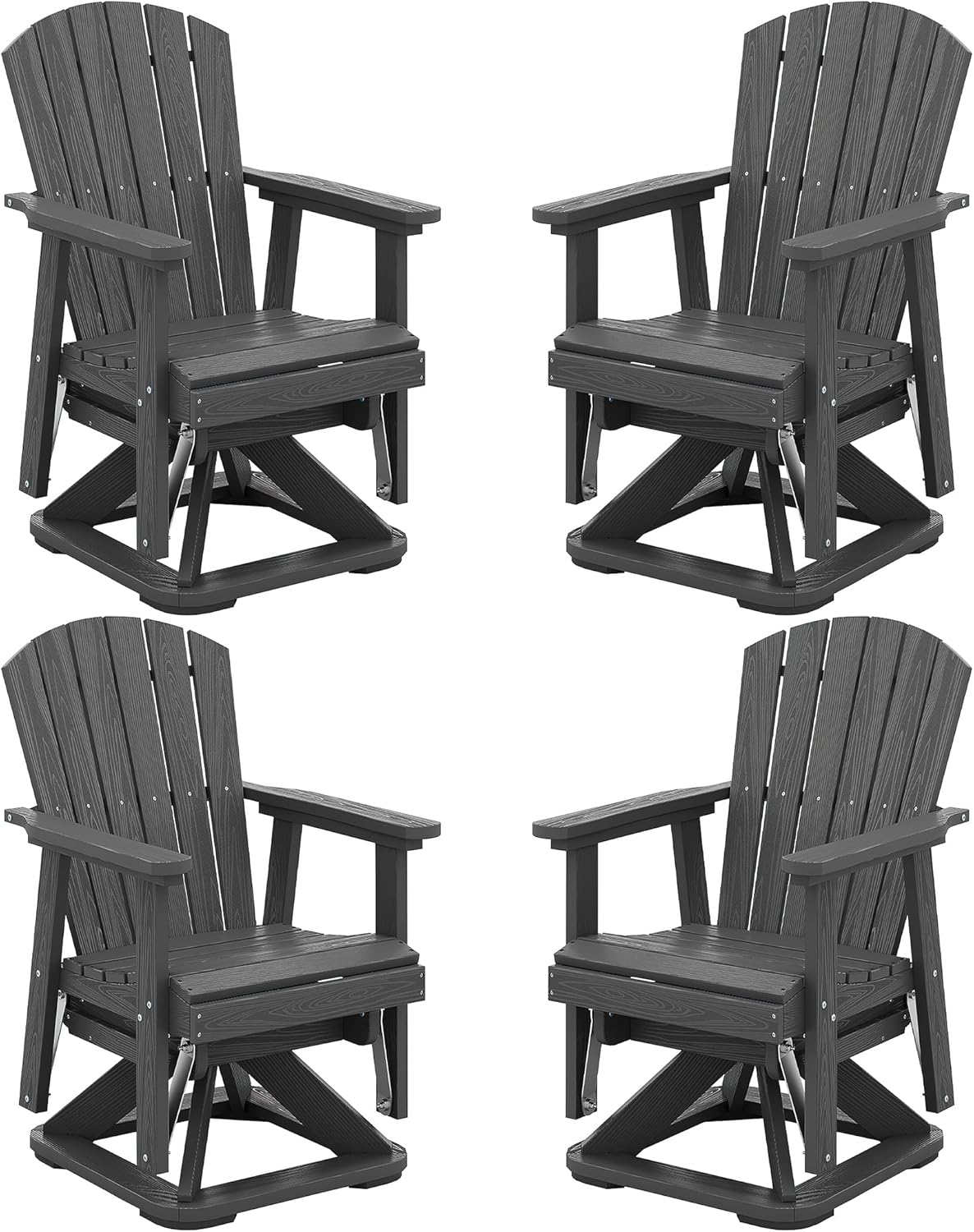 SERWALL Adirondack Swivel Glider Chair, HDPE Swivel Glider Set of 2 for Outdoor, All-Weather Glider Chair for Porch, Balcony, Midnight Black