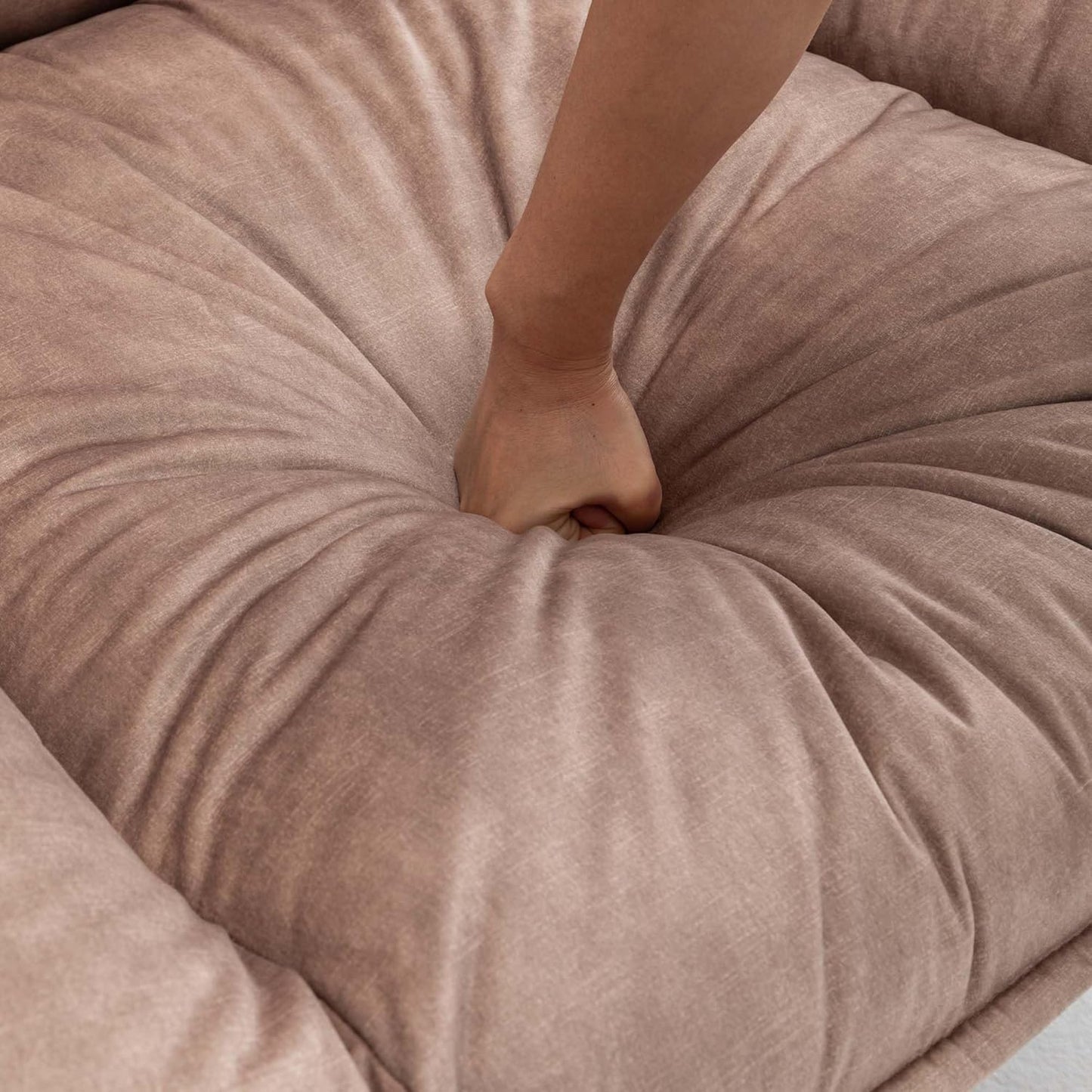 Velvet Oversized Round Chair,Chaise Lounge Indoor with Mobile Phone Holder,Swivel Rocking Chair for Adults Modern Ergonomic Lounge for Living Room (Natural & Light Brown + Velvet + Cotton)