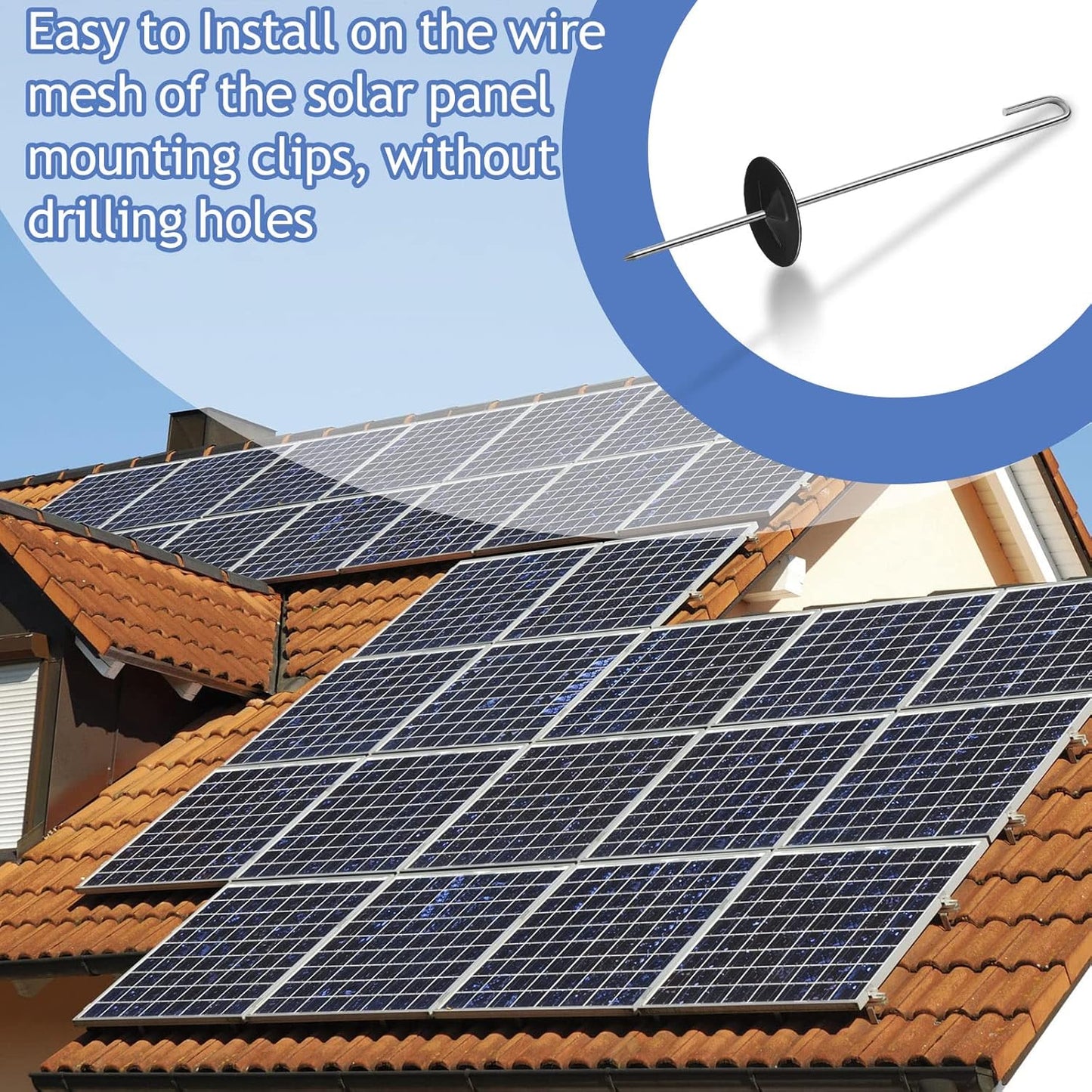 Solar Panel Guard Clips Animal Guard Fastener Animal Roll Kit Stainless Steel Fastener Clips for Solar Panel Bird Wire Pigeon Fence(300 Packs,25 mm)