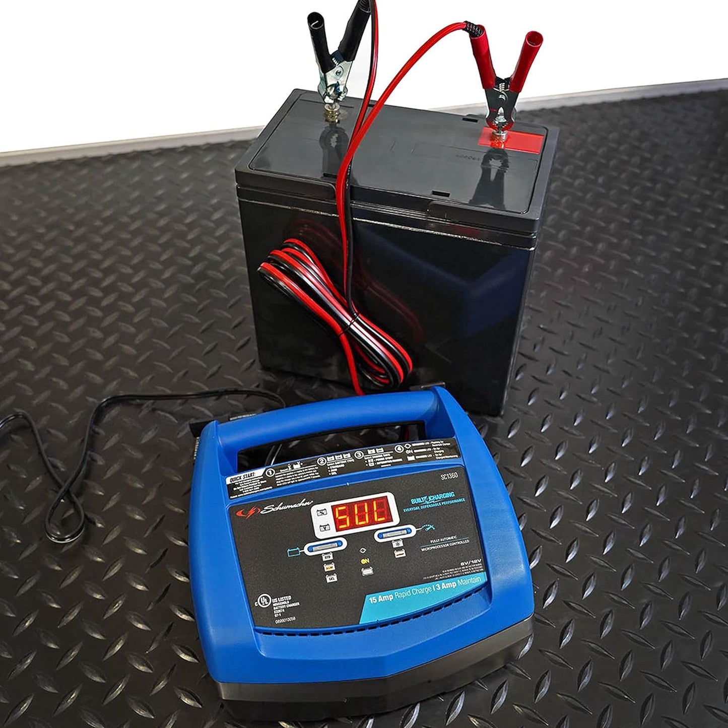 Schumacher Electric Ship ‘n Shore 15A Car Battery Charger and Maintainer, 4-in-1 Solution, Battery Tester, for 6V/12V Power Sport, Automotive, and Marine Batteries, SC1360