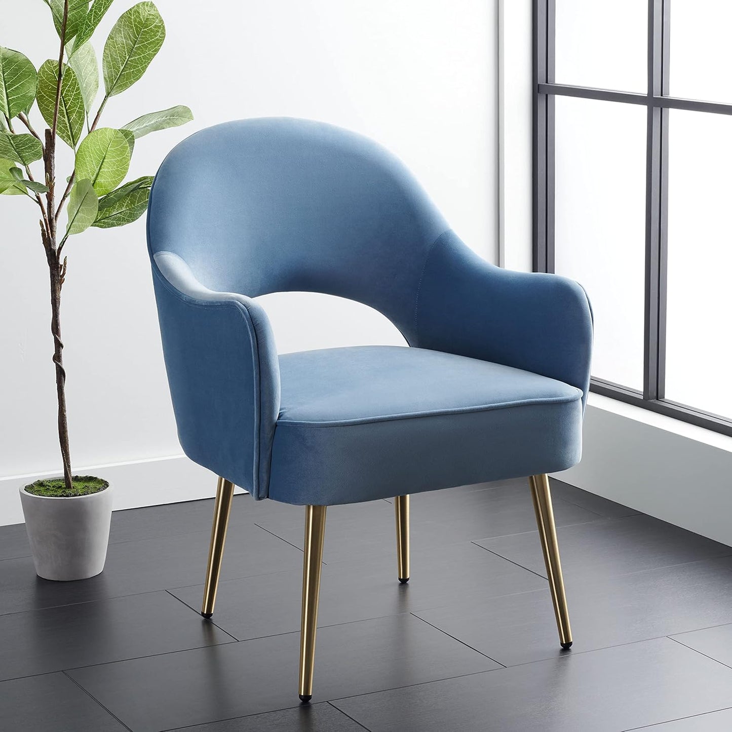 SAFAVIEH Home Collection Dublyn Light Blue Velvet/Gold Accent Chair