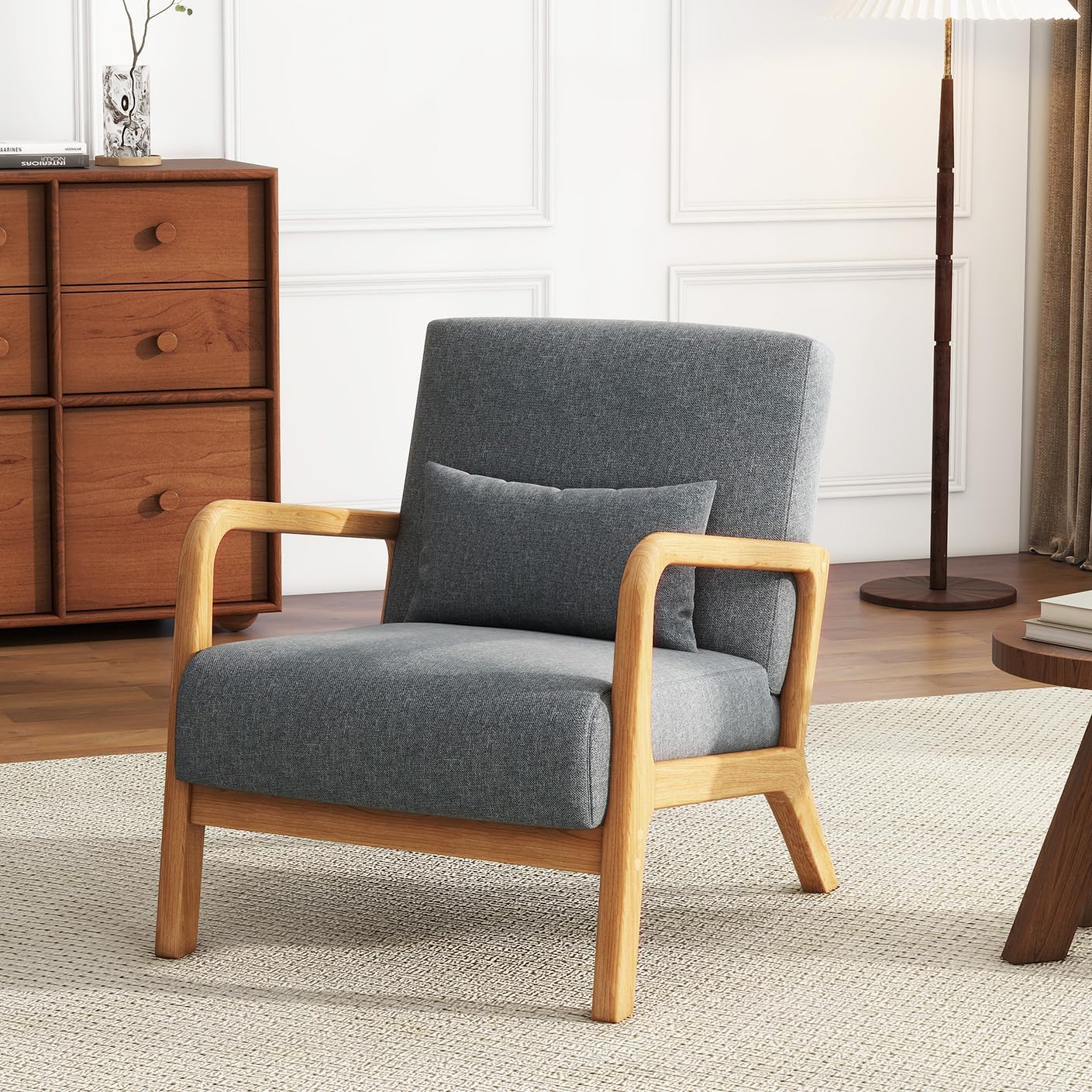 UIXE PU Leather Accent Chairs Set of 2, Upholstered Armchair for Living Room, Modern Arm Chair Comfy Single Sofa Bedroom Reading Seat with Lumbar Pillow - Hunter Green